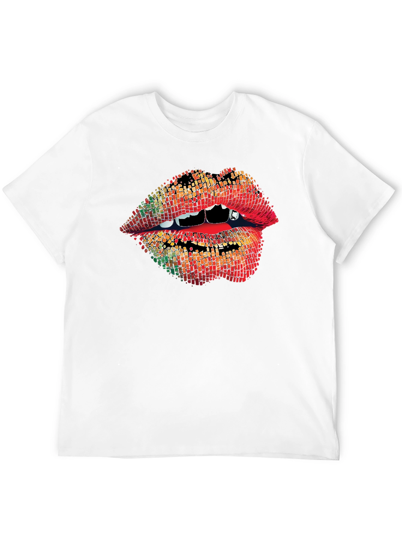 Black Vampire Lips Graphic Tee - Unique Pixelated Mouth Design view 12