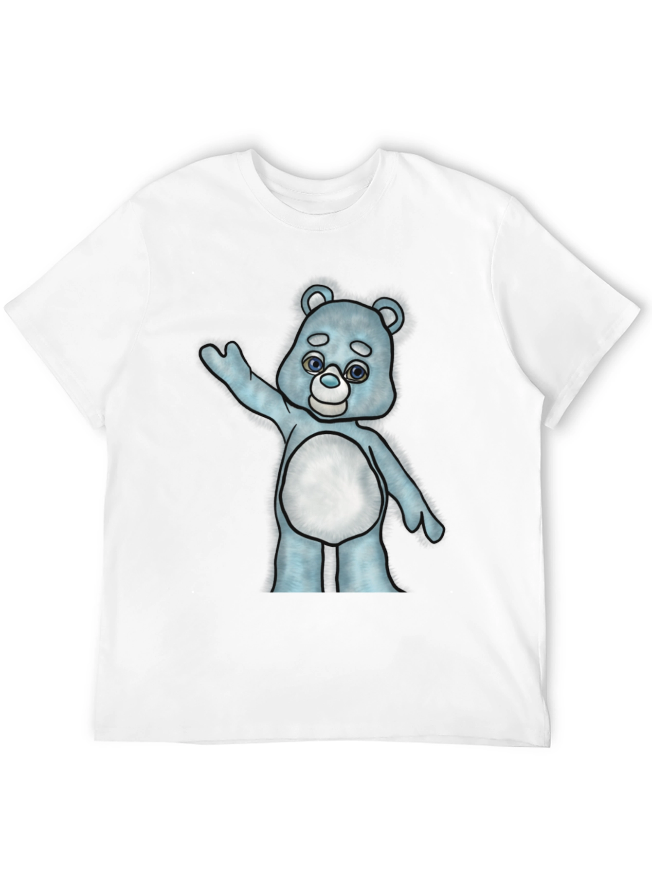 Black Cute Cartoon Bear Graphic T-Shirt - Black Cotton Tee view 12