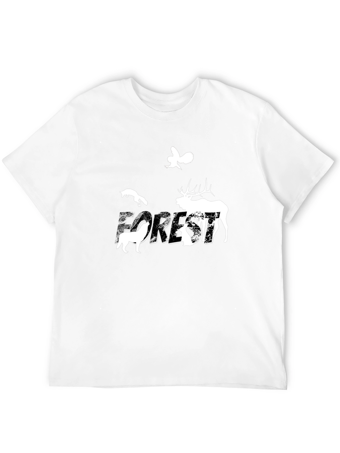Black Nature Forest Animals Graphic Print Crew Neck Tee view 12