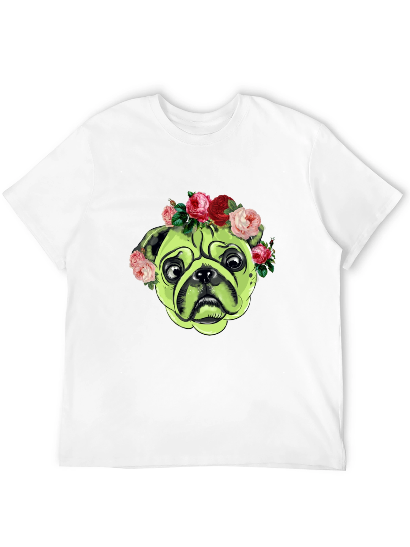 Black Pug with Floral Crown Graphic T-Shirt view 12