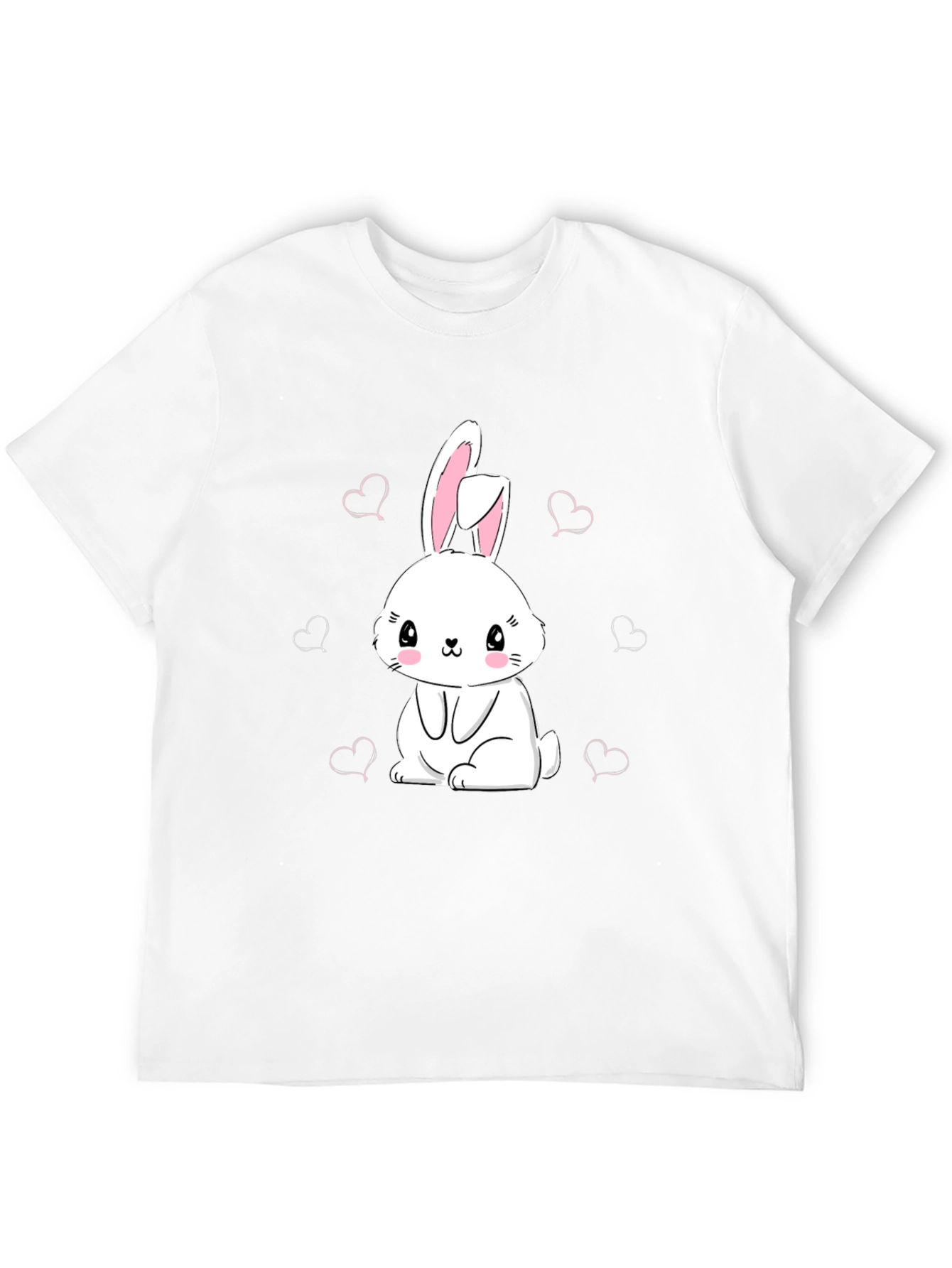 Black Cute Bunny Heart Print Black T-Shirt view 12