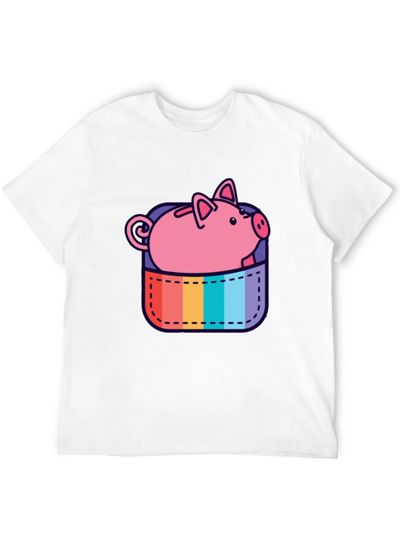 Black Rainbow Pocket Piggy Bank T-Shirt view 12