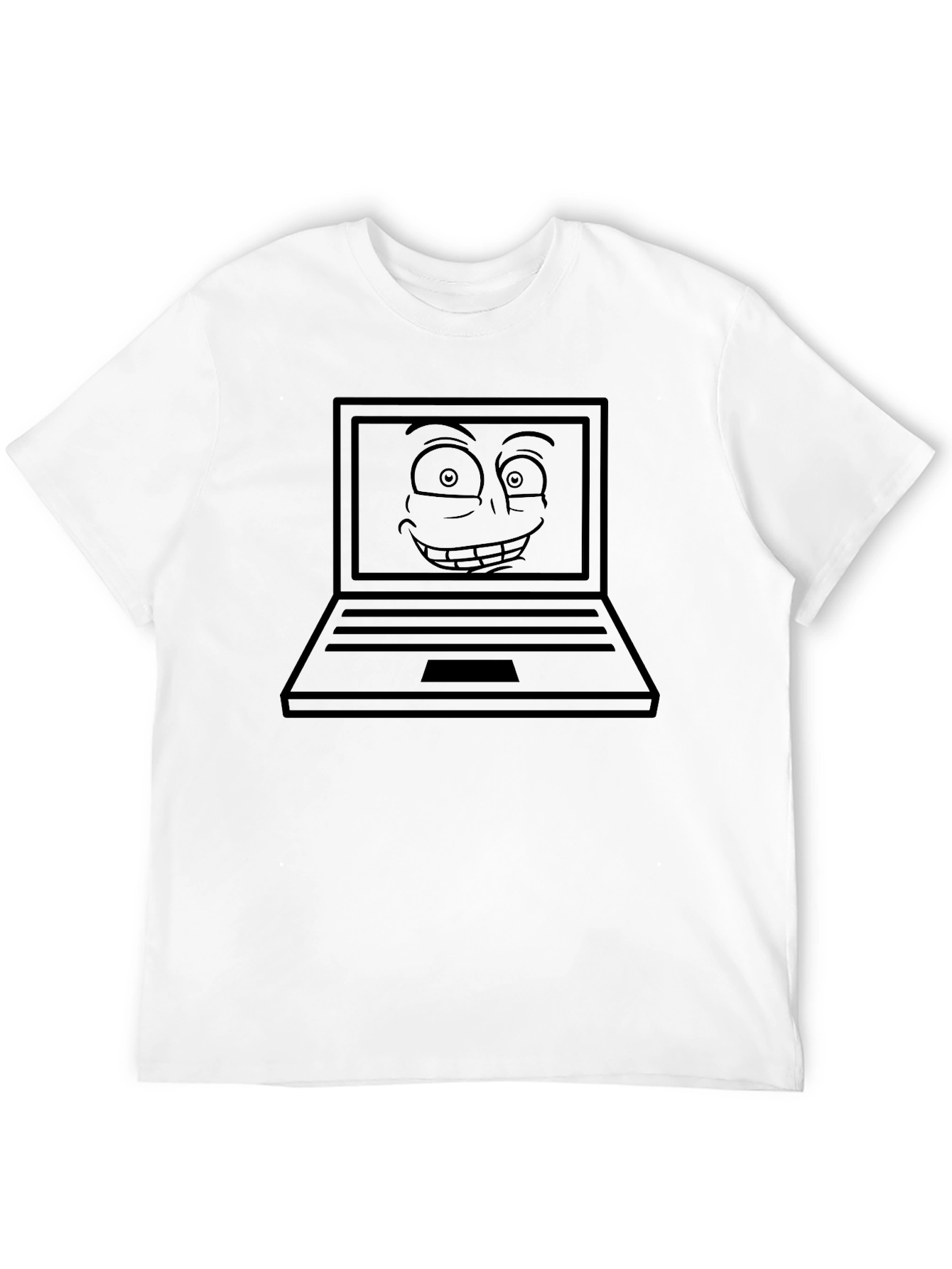 Black Funny Laptop Face Graphic T-Shirt - Black Cotton Tee view 12