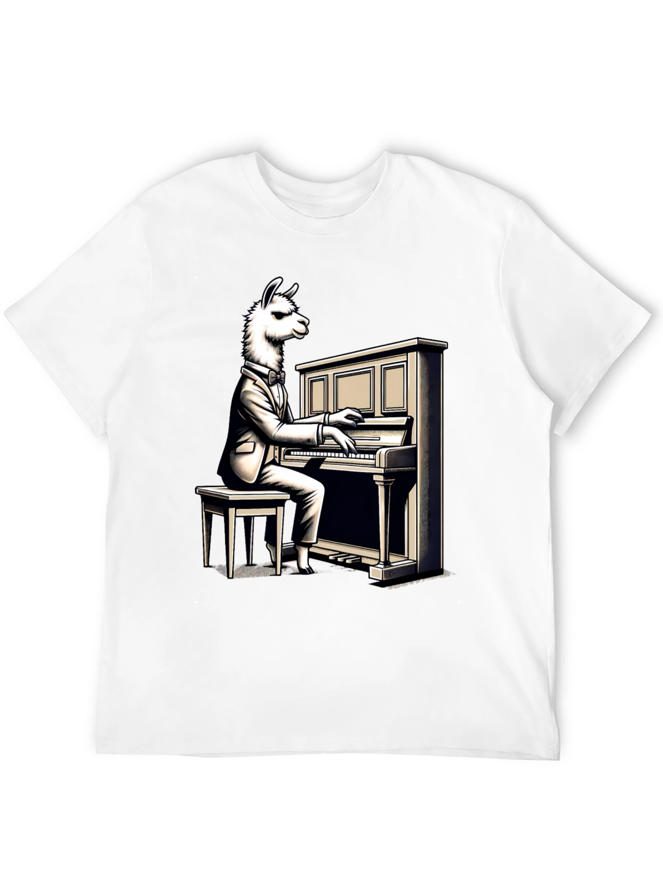 Black Llama Pianist Graphic Tee - Unique Animal Art Shirt view 12