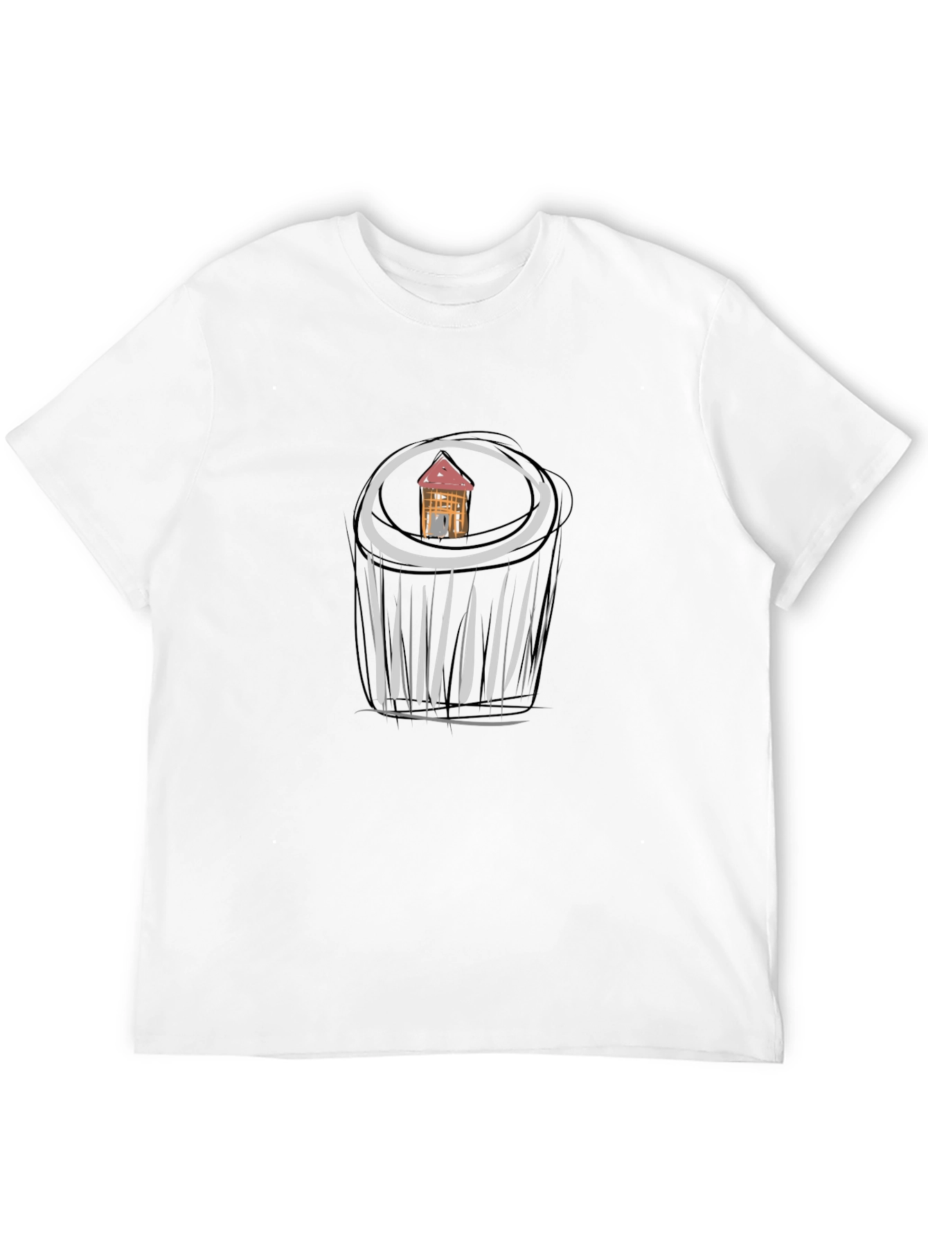 Black Unique Black T-Shirt with House Sketch view 12