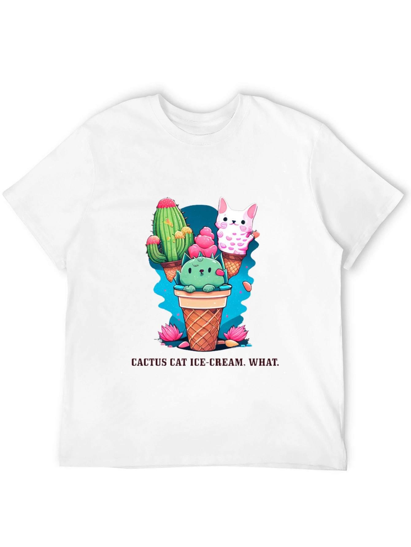 Black Cactus Cat Ice Cream Black T-Shirt view 12