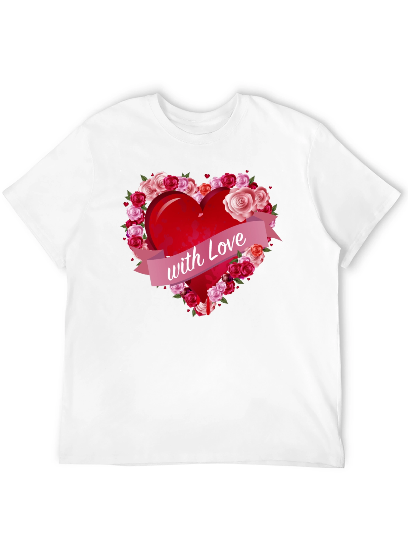 Black Heart with Roses Graphic Tee - Love Design T-Shirt view 12