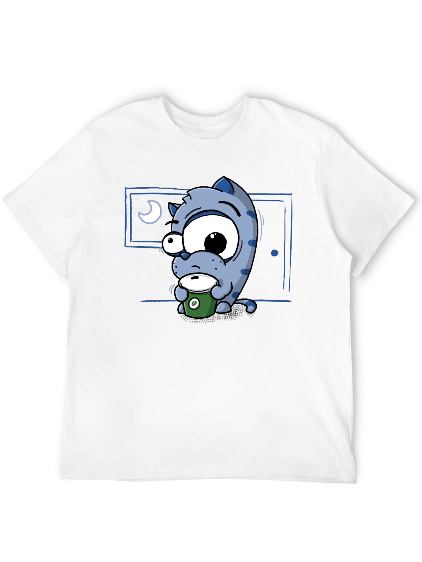 Black Cartoon Cat Coffee Lover T-Shirt - Black view 12