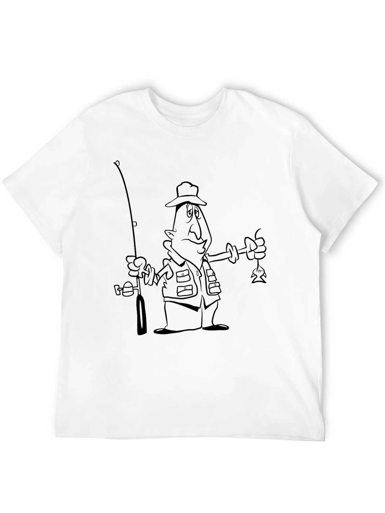 Black Cartoon Fisherman Black T-Shirt view 12