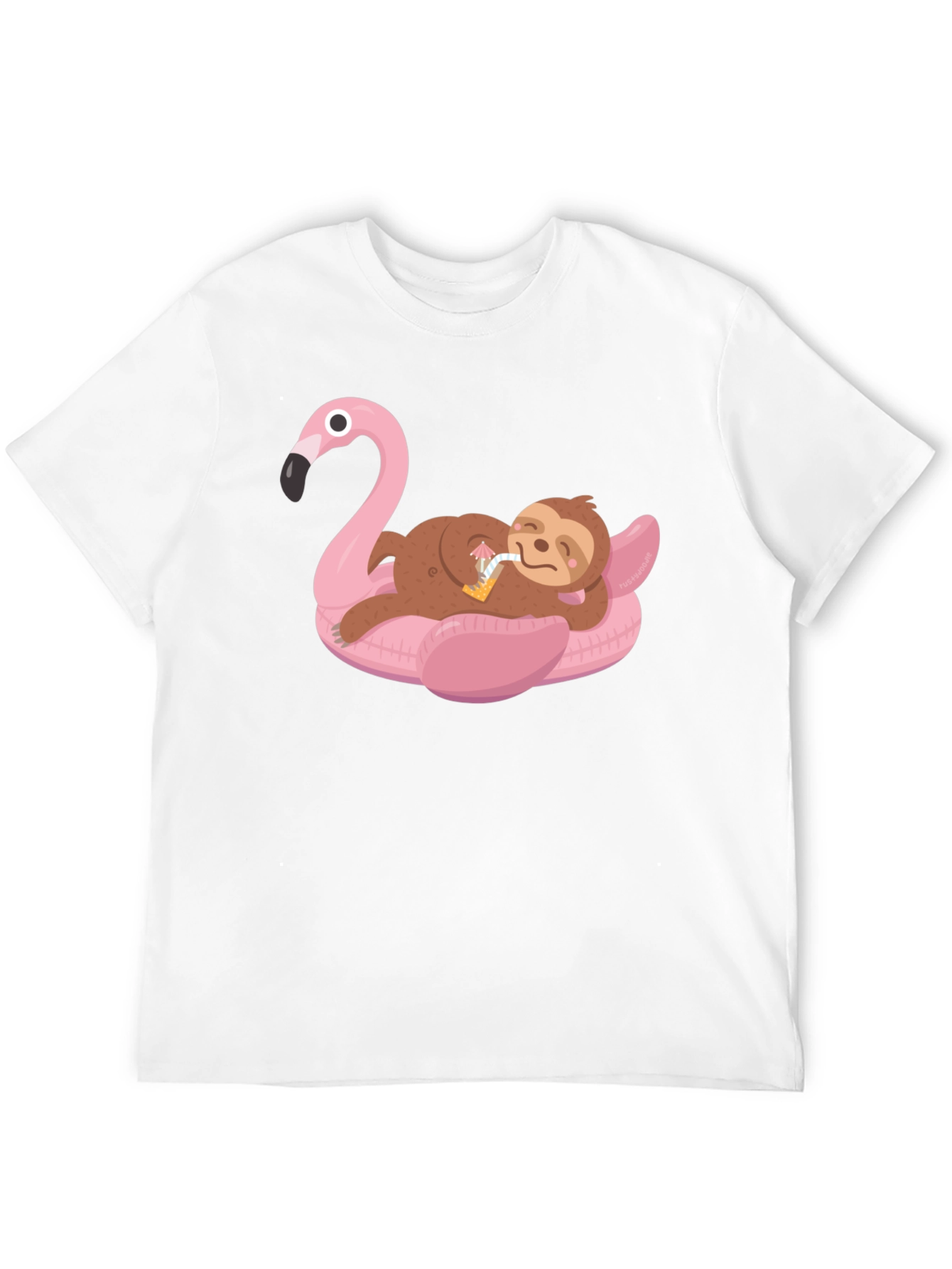Black Sloth on Flamingo Pool Float Graphic Tee view 12