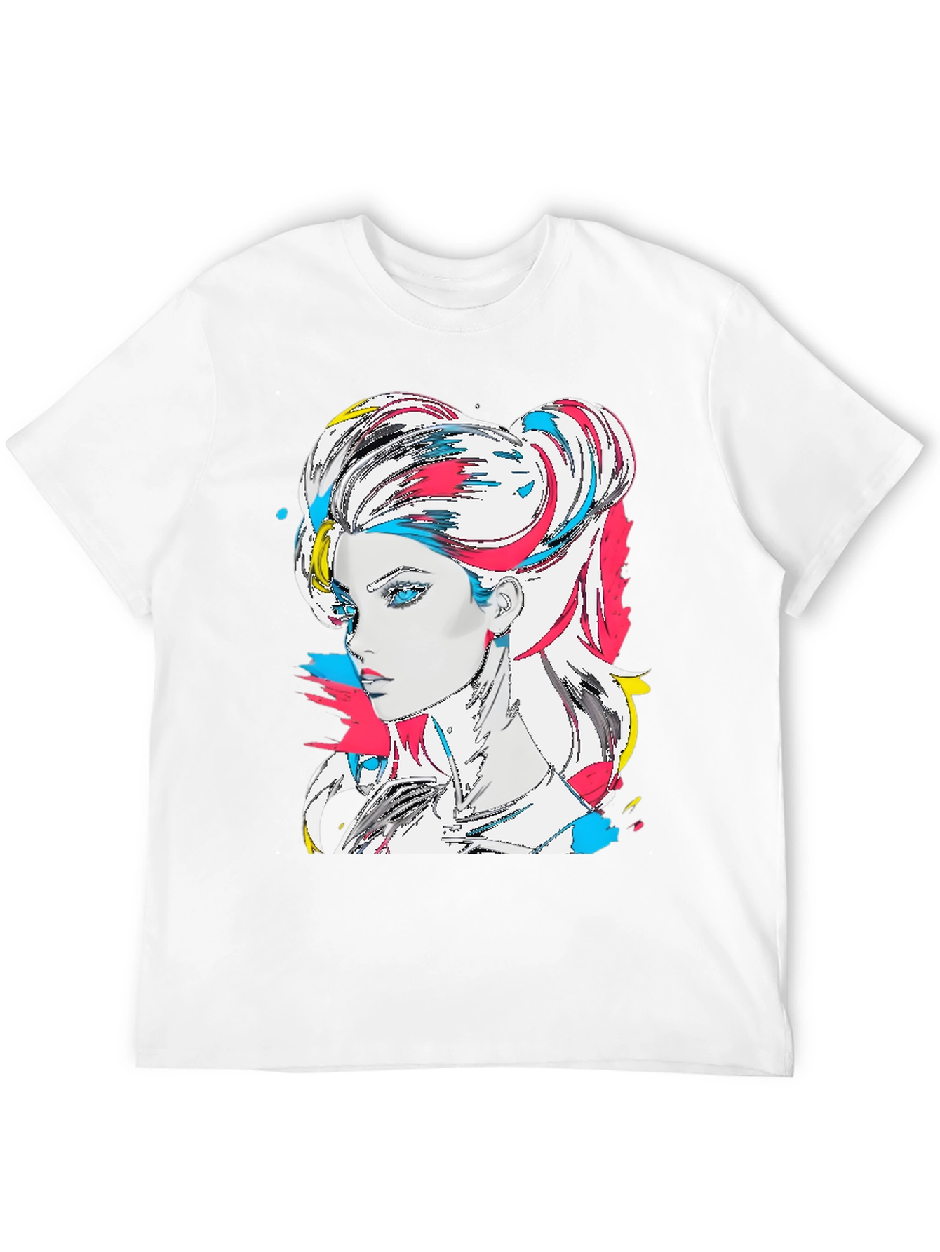 Black Vibrant Graphic Tee - Anime Woman Portrait view 12