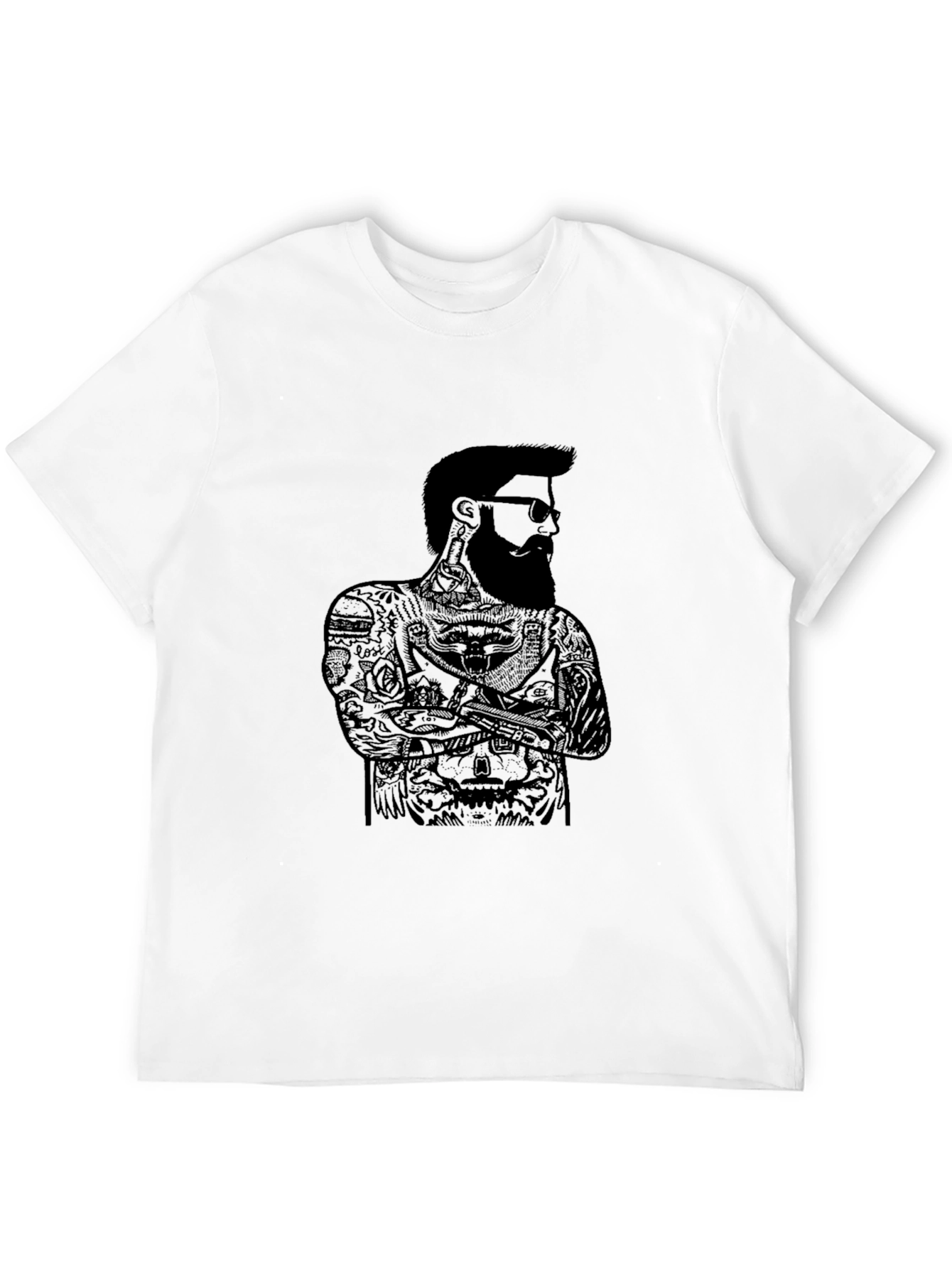 Black Black Graphic Tee - Bearded Man Tattoo Design view 12