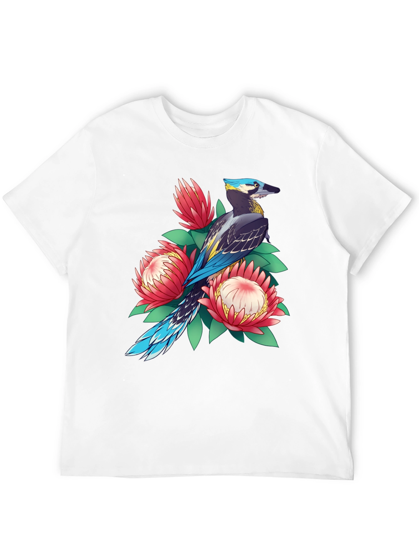 Black Bird & Floral Print T-Shirt - Casual Style view 12