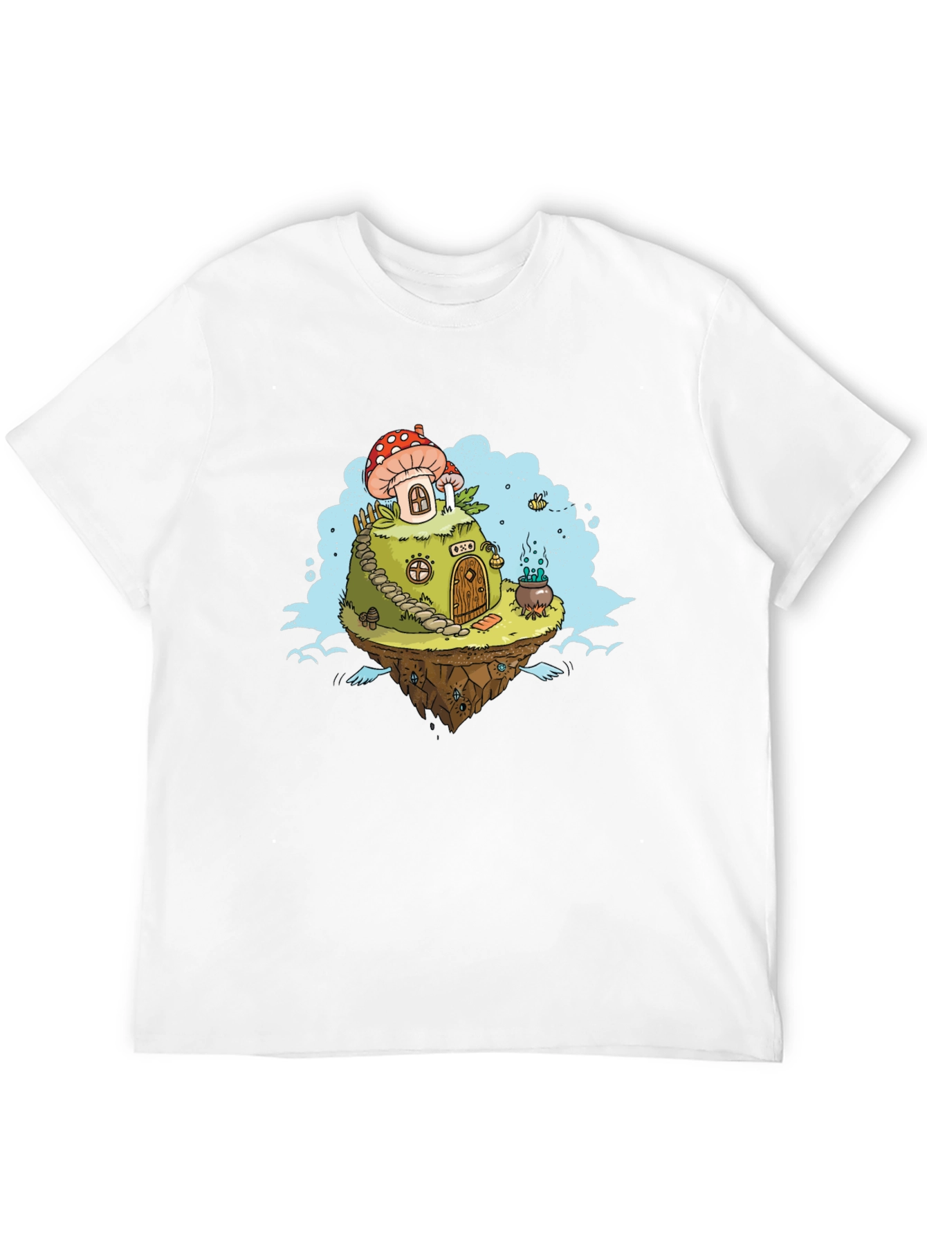 Black Mushroom House Island Graphic Tee - Whimsical Fantasy Design view 12
