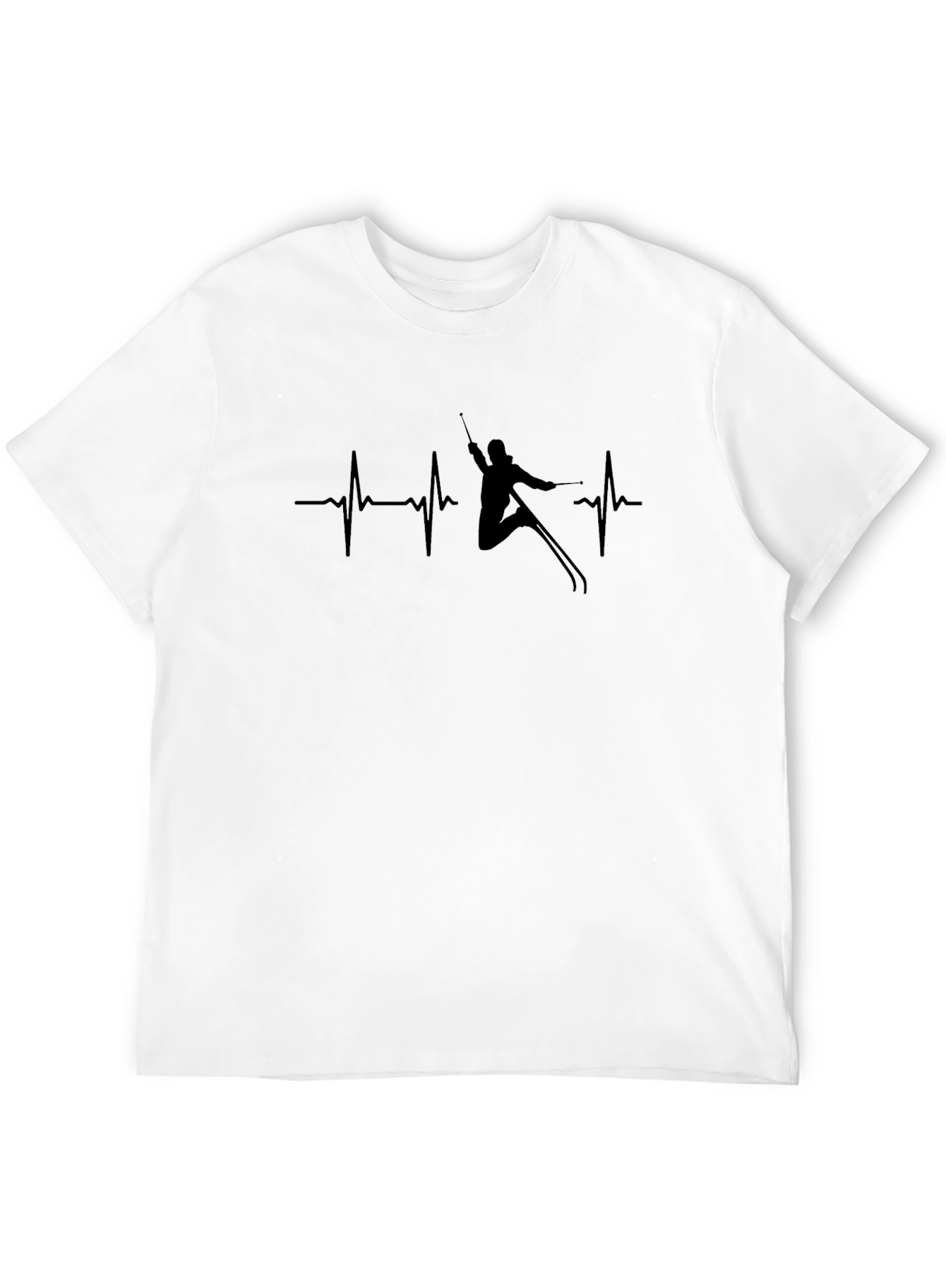 Black Skiing Heartbeat T-Shirt - Black Graphic Tee view 12