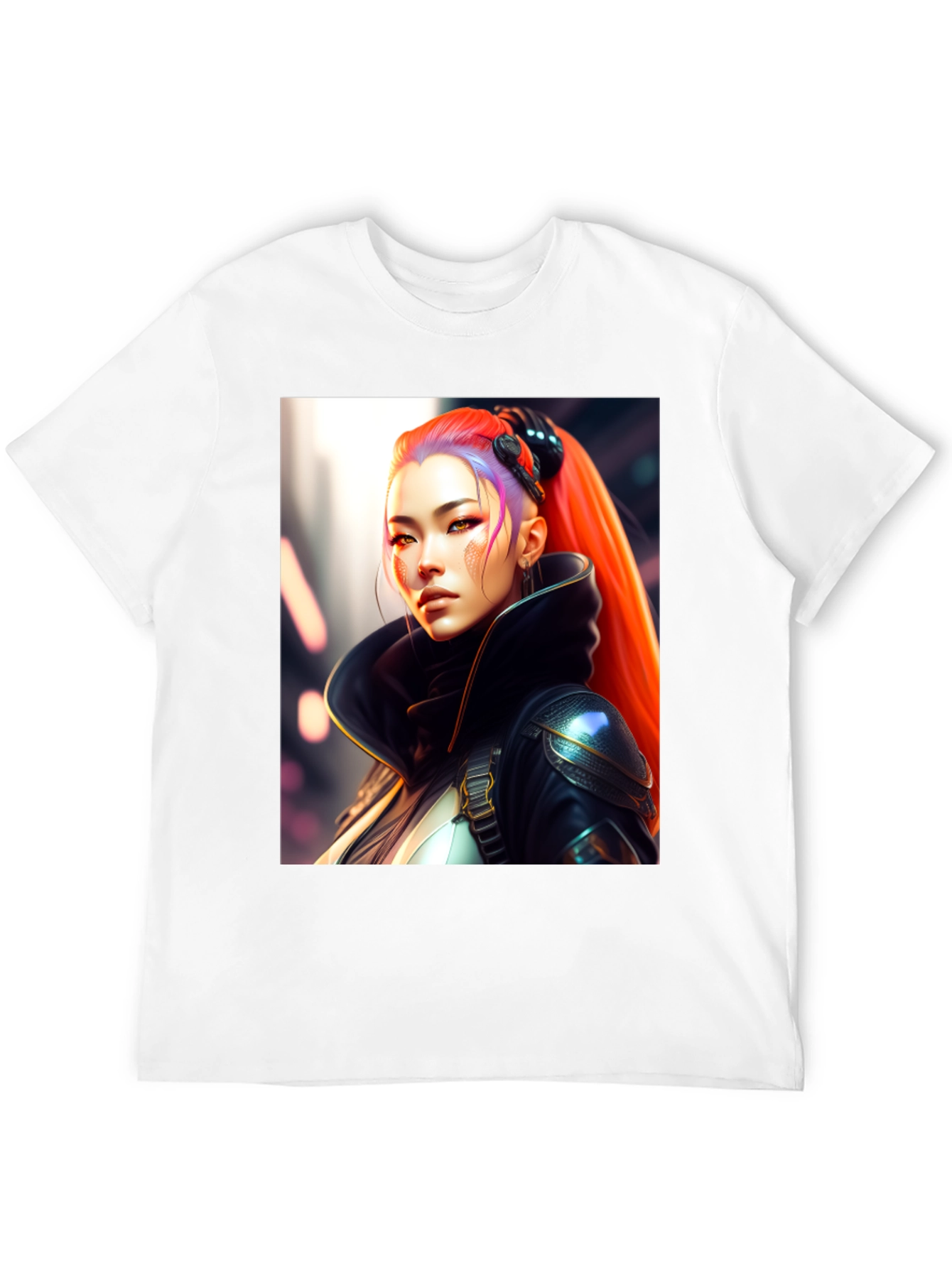 Black Cyberpunk Woman Portrait Graphic Tee - Stylish Cotton Blend Shirt view 12