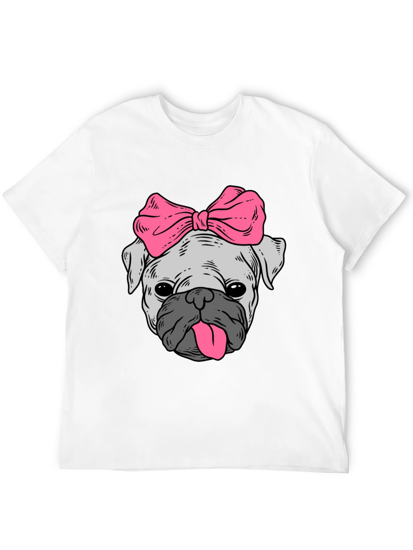 Black Cute Pug with Bow Graphic Tee - Unisex Black T-Shirt view 12