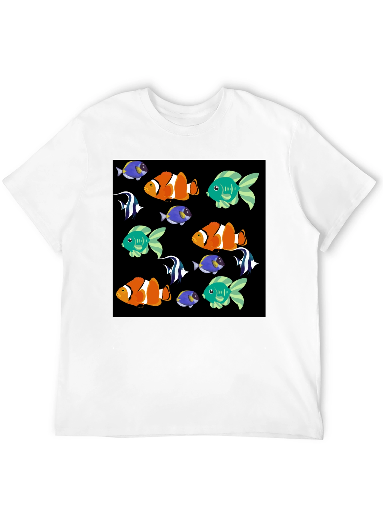 Black Fun Fish Pattern Black T-Shirt view 12