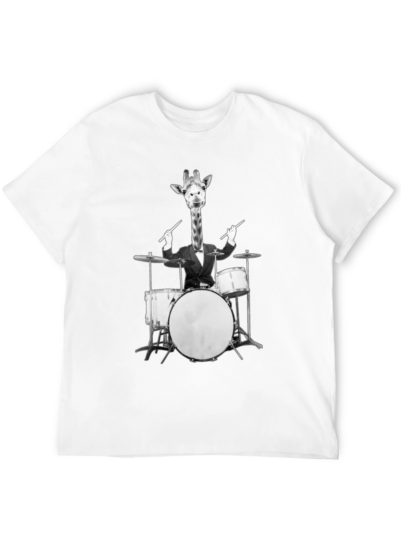 Black Giraffe Drummer Graphic Tee - Cool Novelty T-Shirt view 12
