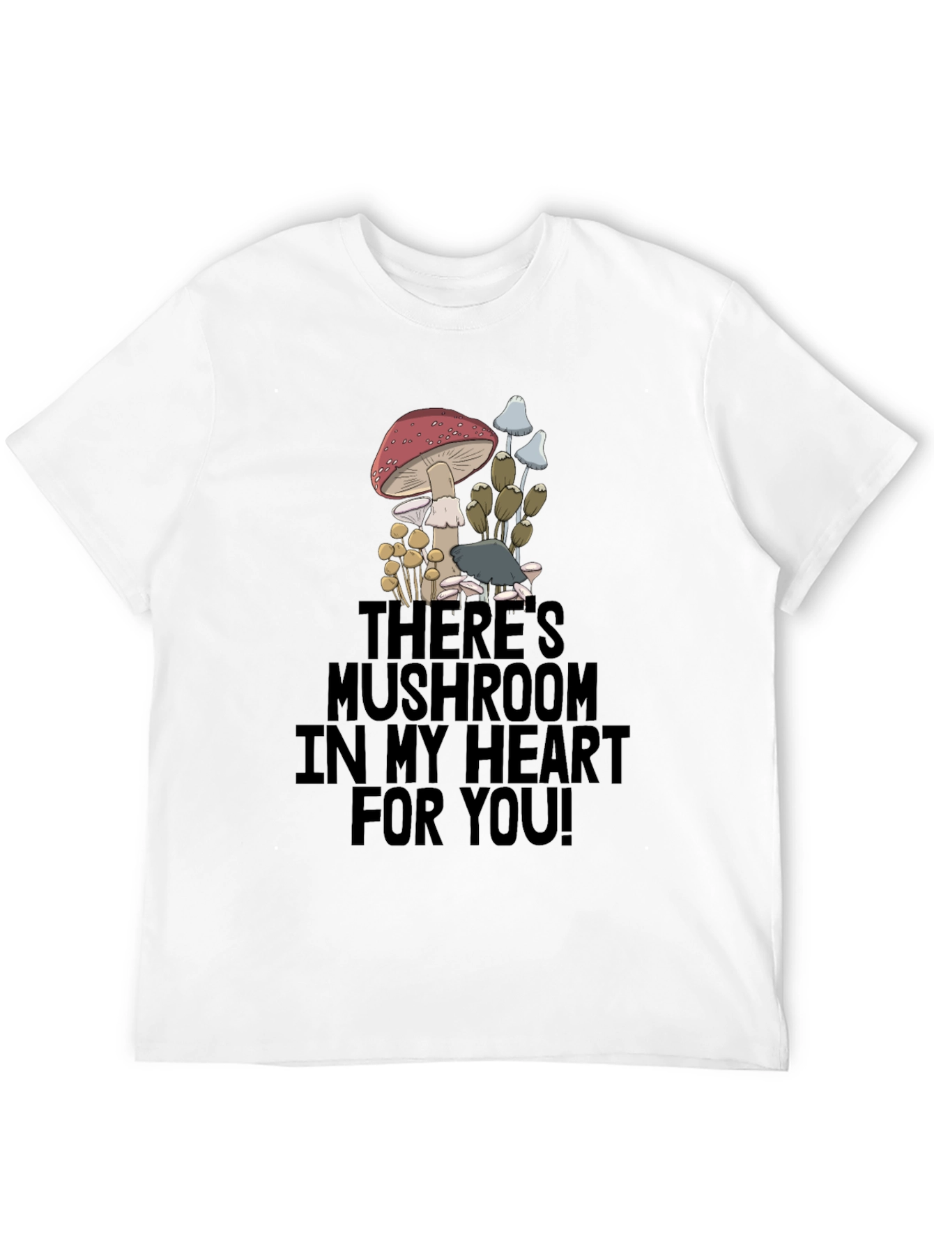 Black Mushroom Heart Graphic T-Shirt - Funny Novelty Tee view 12