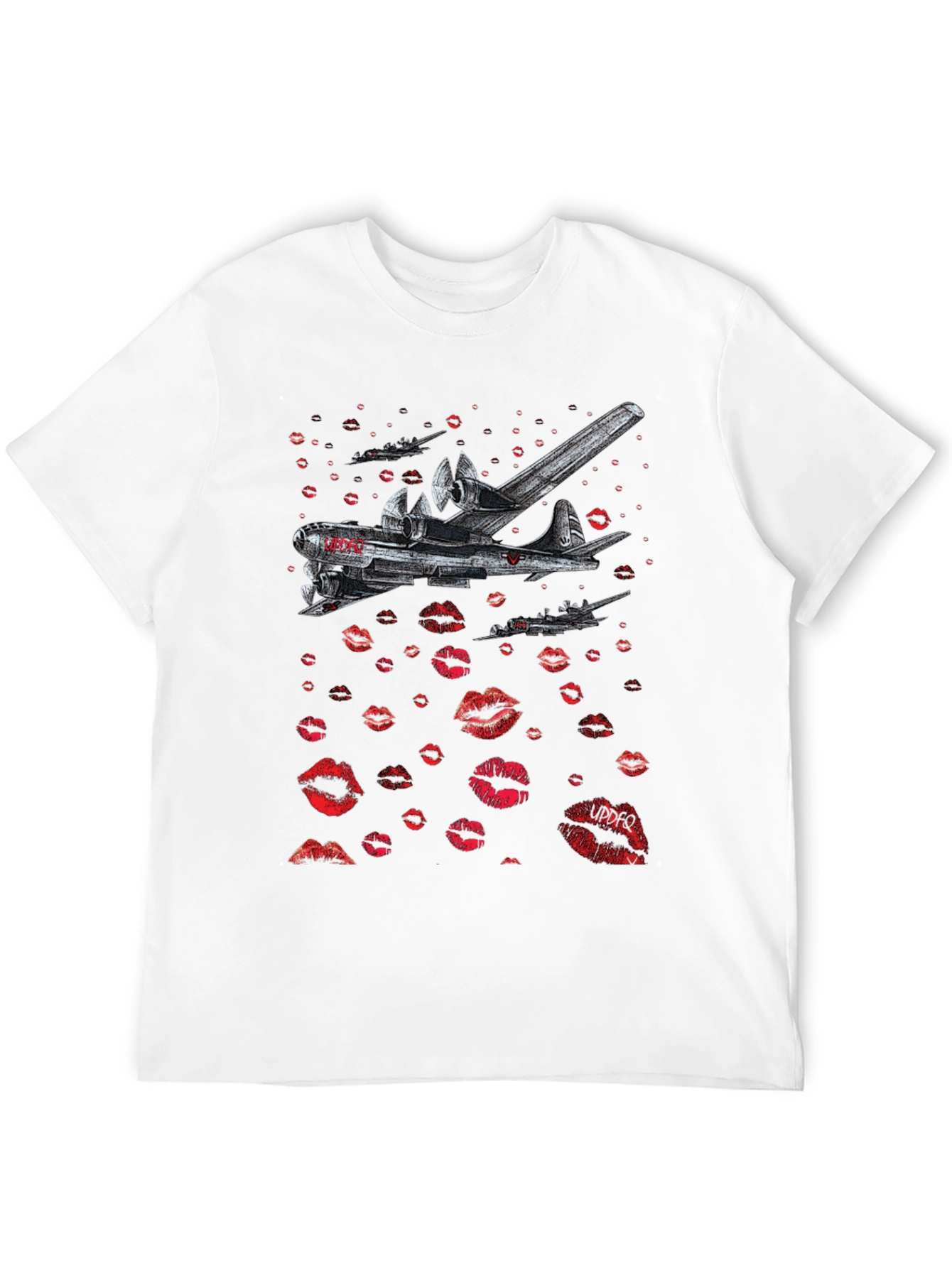 Black Bomber Plane Lips Print Graphic Tee - Unique Design view 12