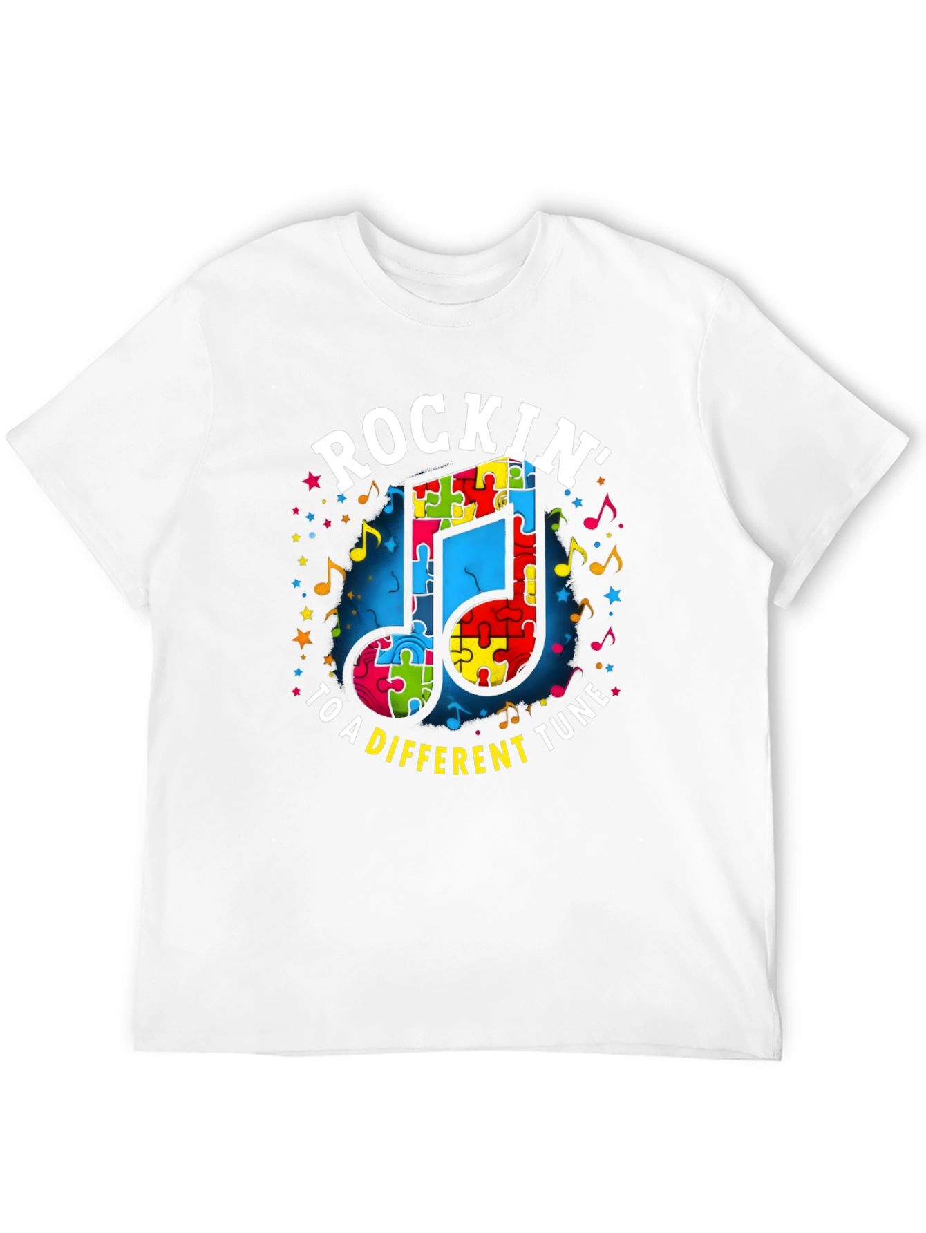 Black Autism Awareness Puzzle Piece Music Note T-Shirt view 12