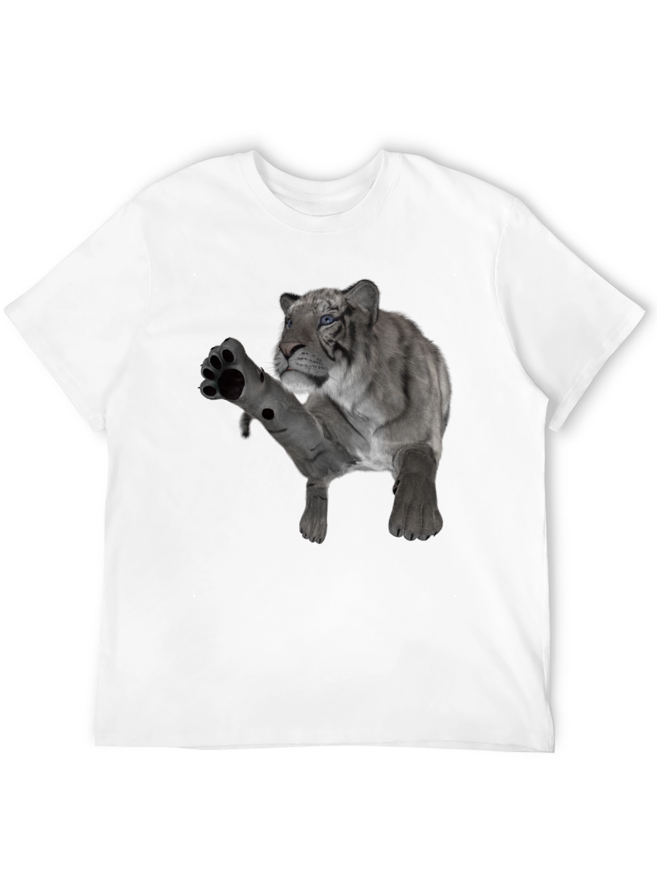 Black Men's Black T-Shirt with White Tiger Graphic view 12