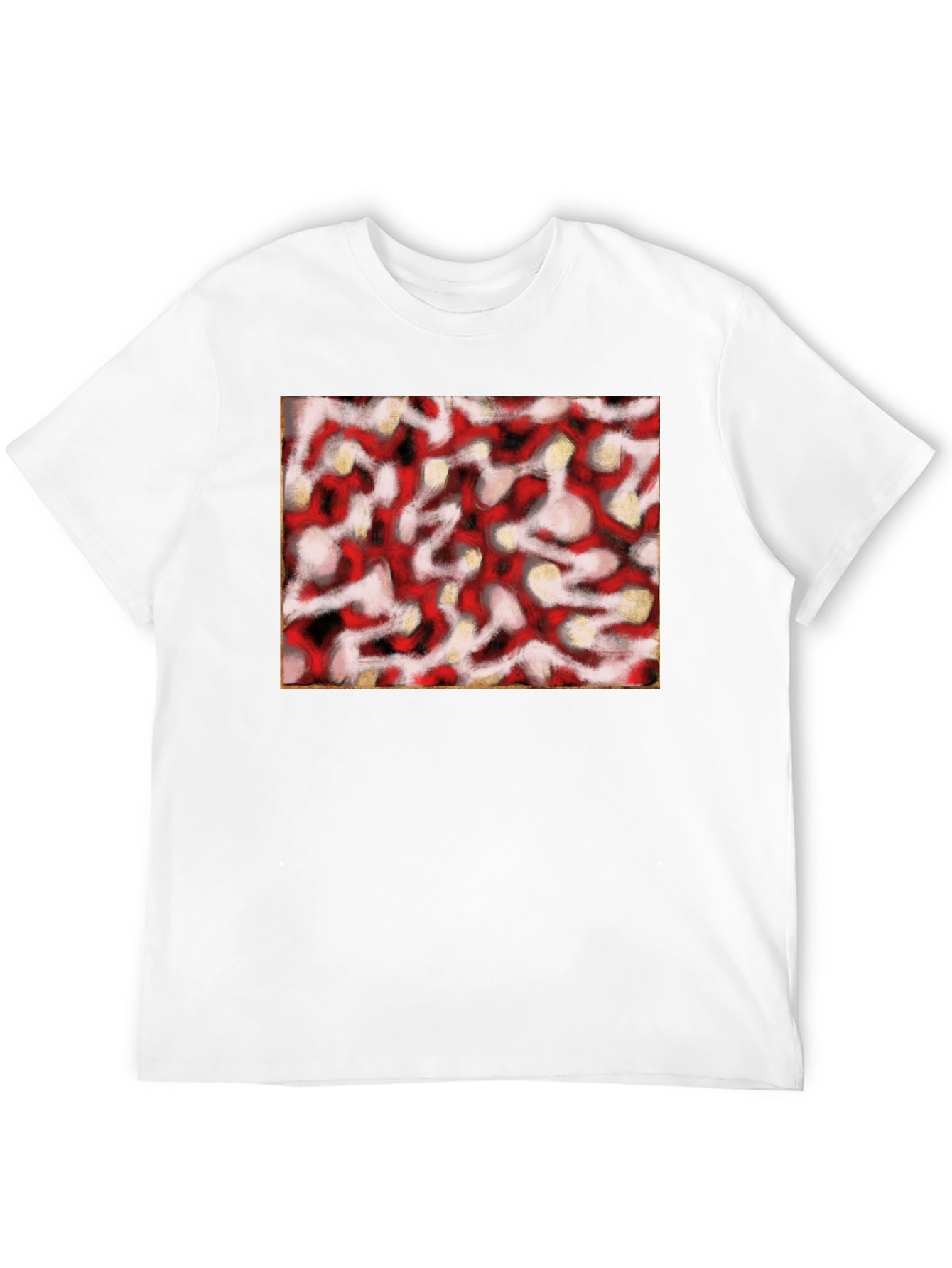 Black Abstract Red & White Pattern Black T-Shirt view 12