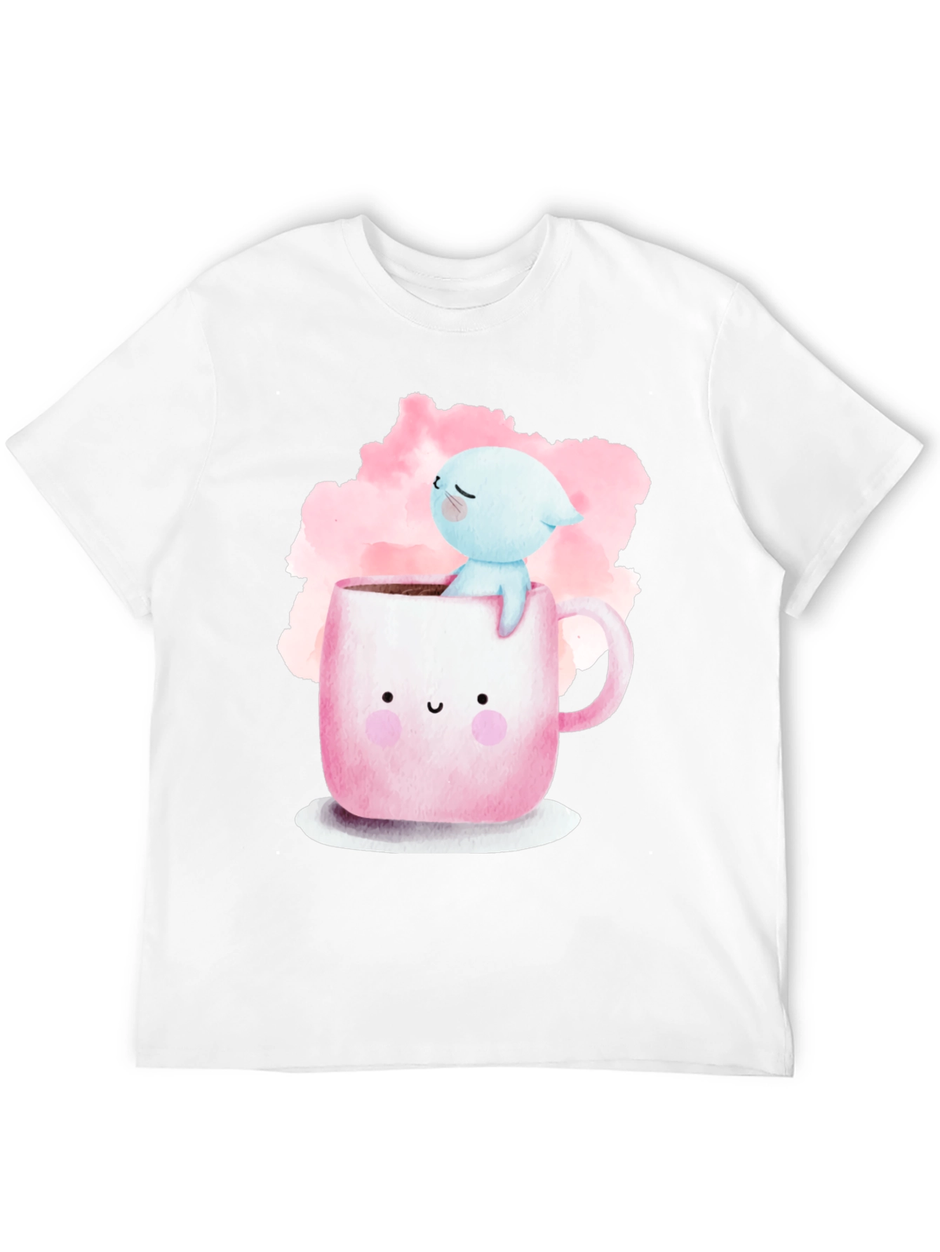 Black Cute Cartoon Cat in Mug Graphic Tee - Black view 12