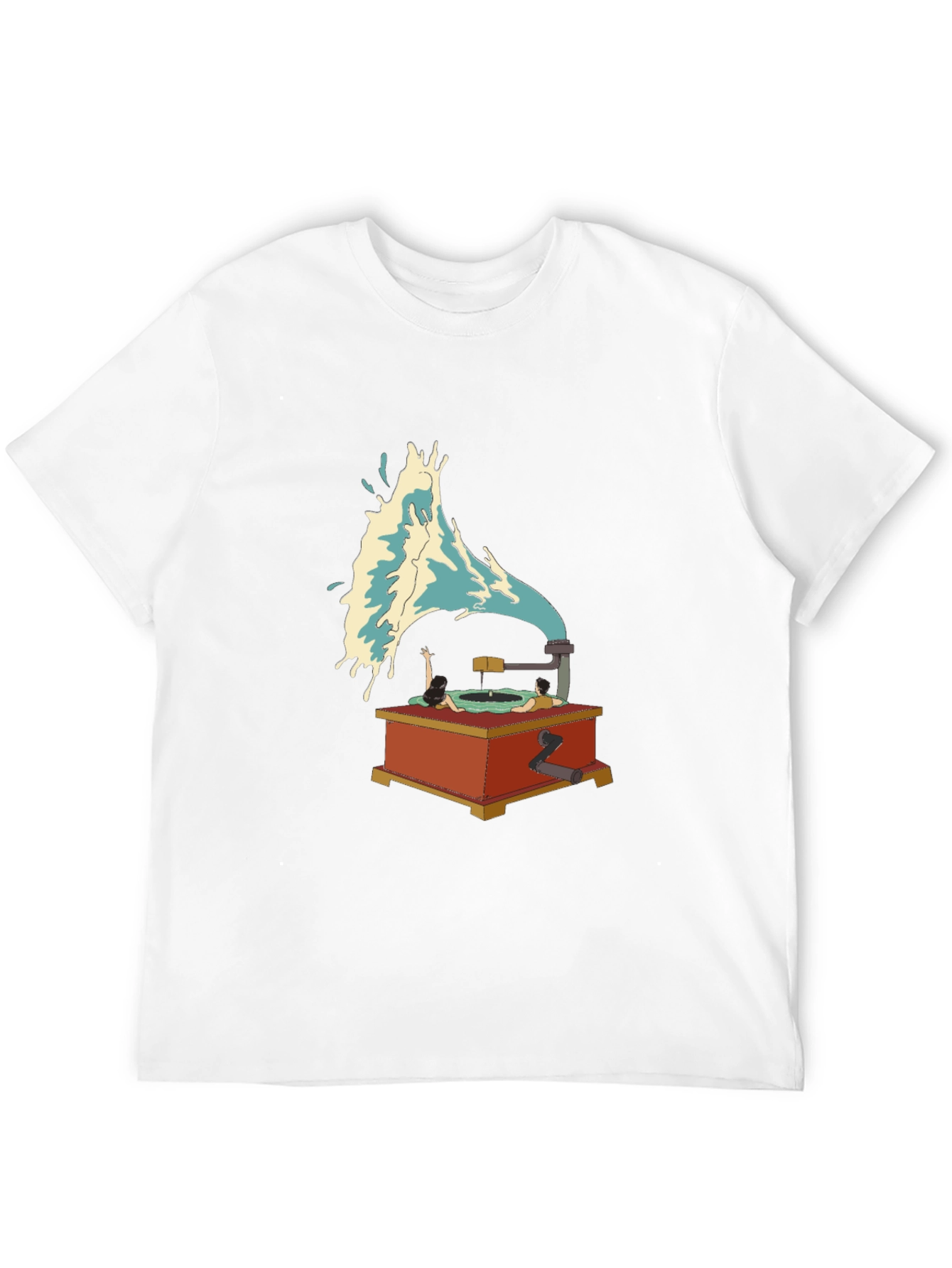 Black Surreal Vinyl Record Player Graphic Tee view 12