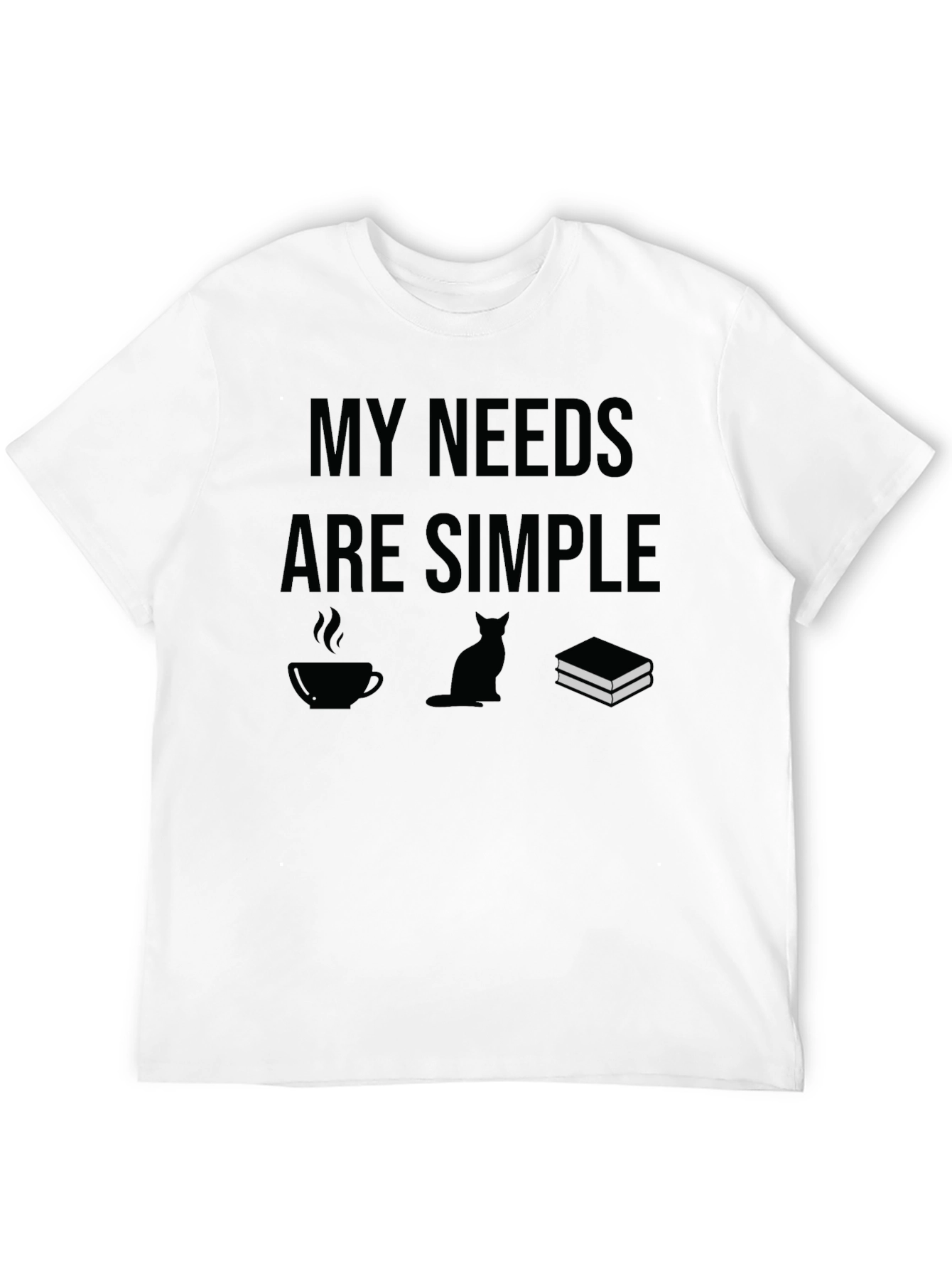 Black My Needs Are Simple T-Shirt: Coffee, Cat, Books view 12