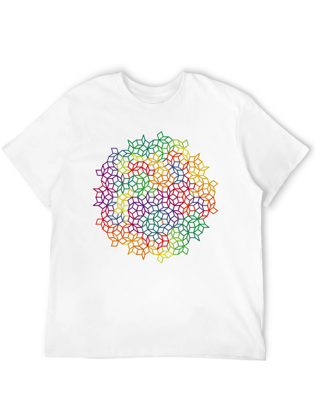 Black Geometric Rainbow Cube Pattern Black T-Shirt view 12