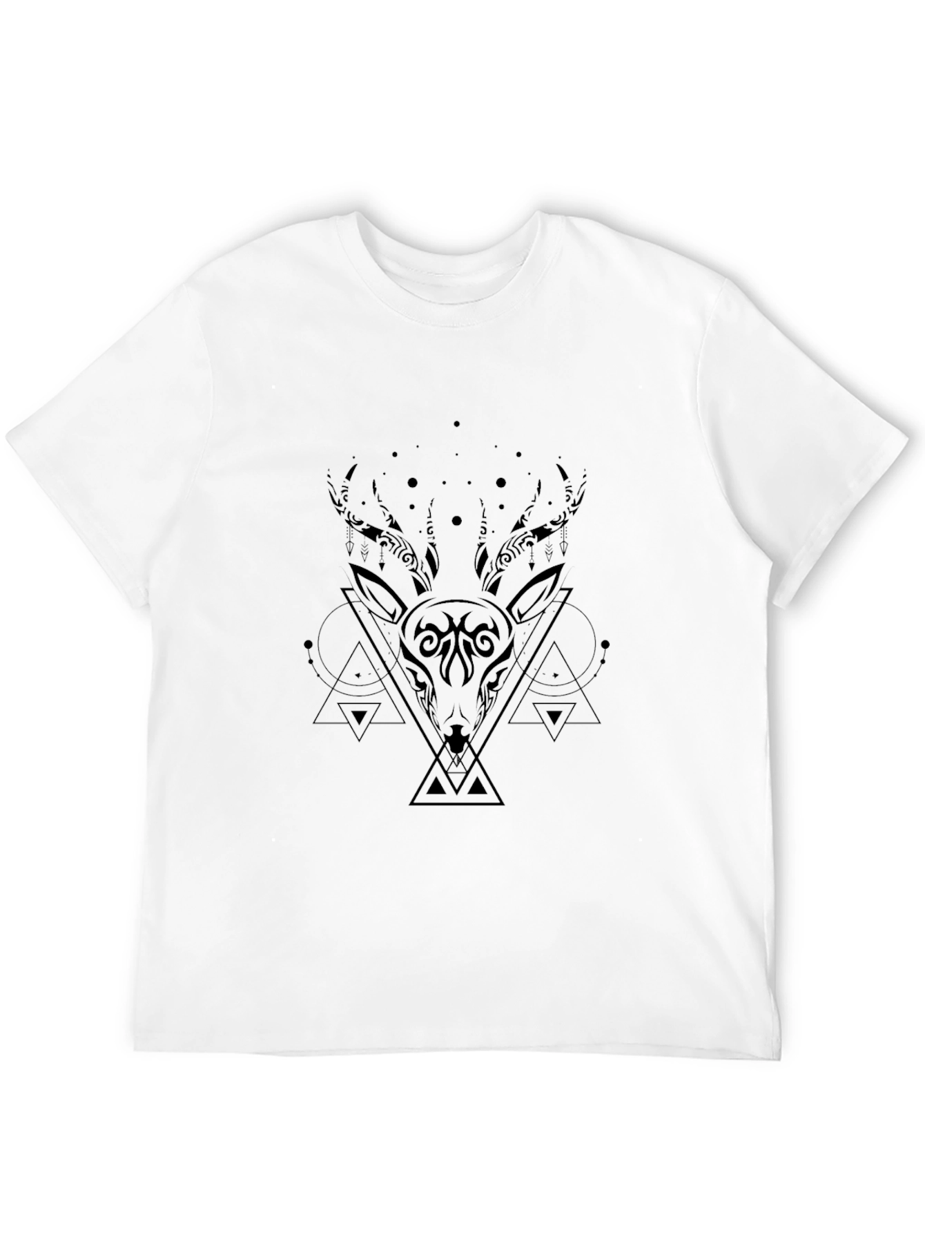 Black Geometric Deer Graphic Black T-Shirt view 12