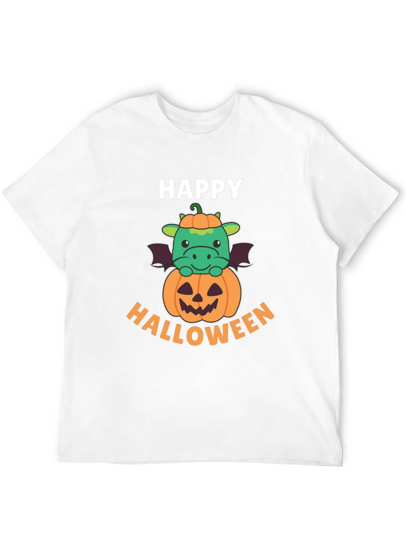 Black Happy Halloween Dragon on Pumpkin Men's T-Shirt view 12