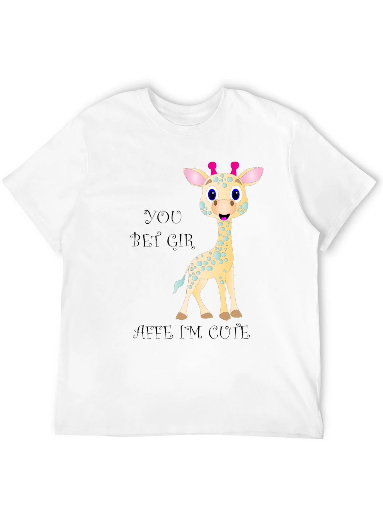 Black Cute Giraffe Cartoon Black T-Shirt view 12