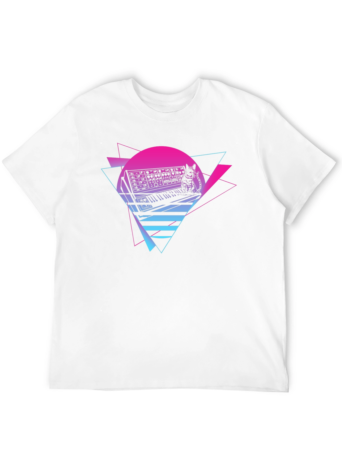 Black Synth Cat T-Shirt - Retro Wave Style view 12