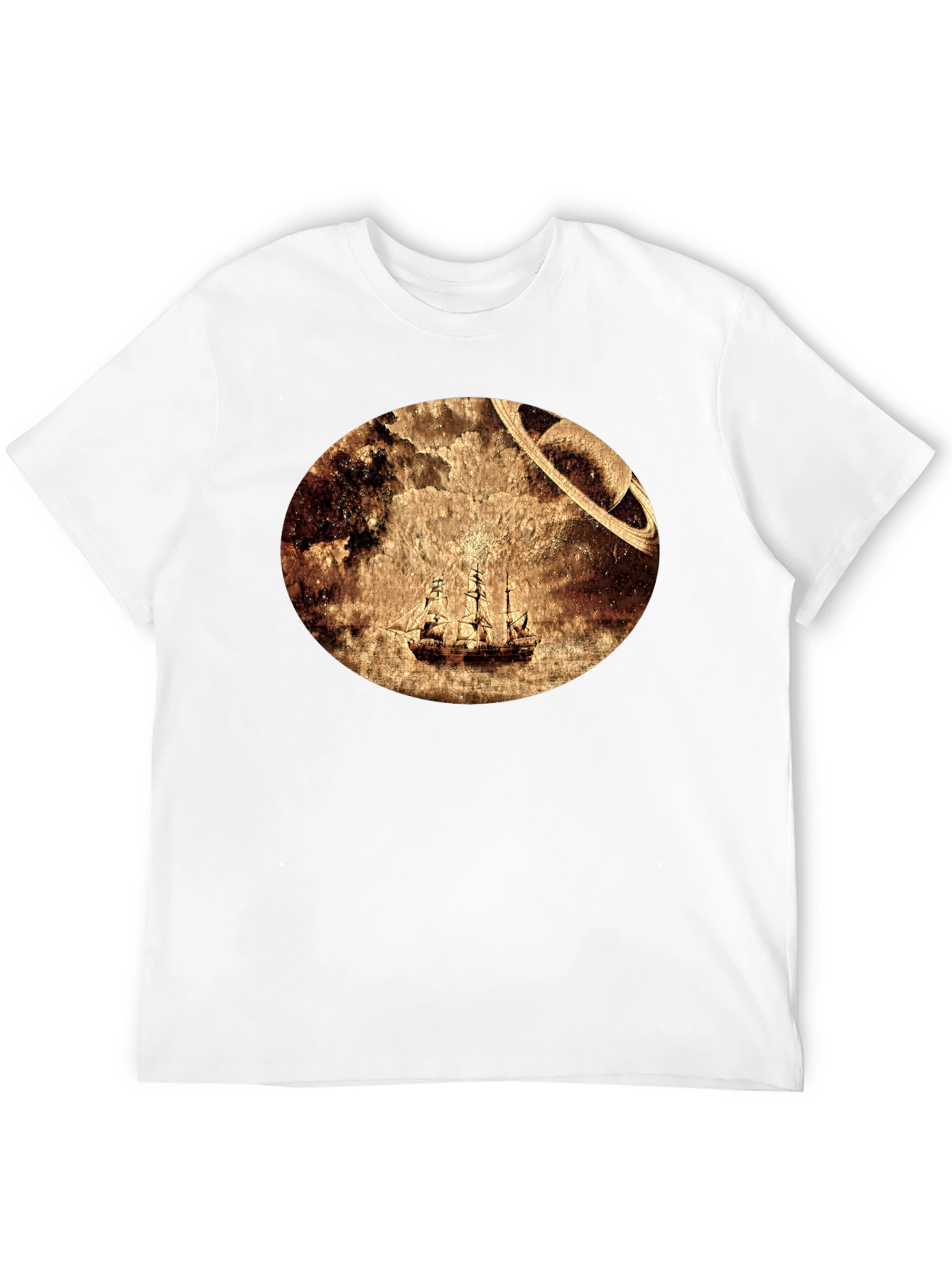 Black Vintage Space Sailboat T-Shirt - Unique Graphic Tee view 12