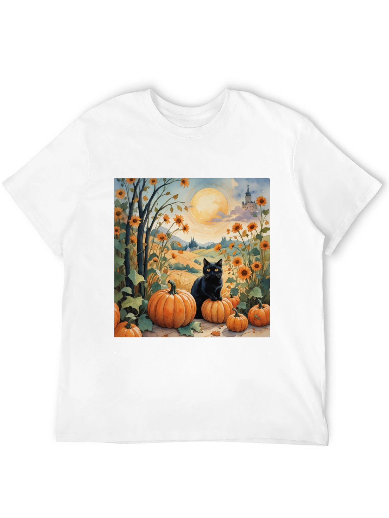 Black Halloween Black Cat Pumpkin Patch T-Shirt view 12