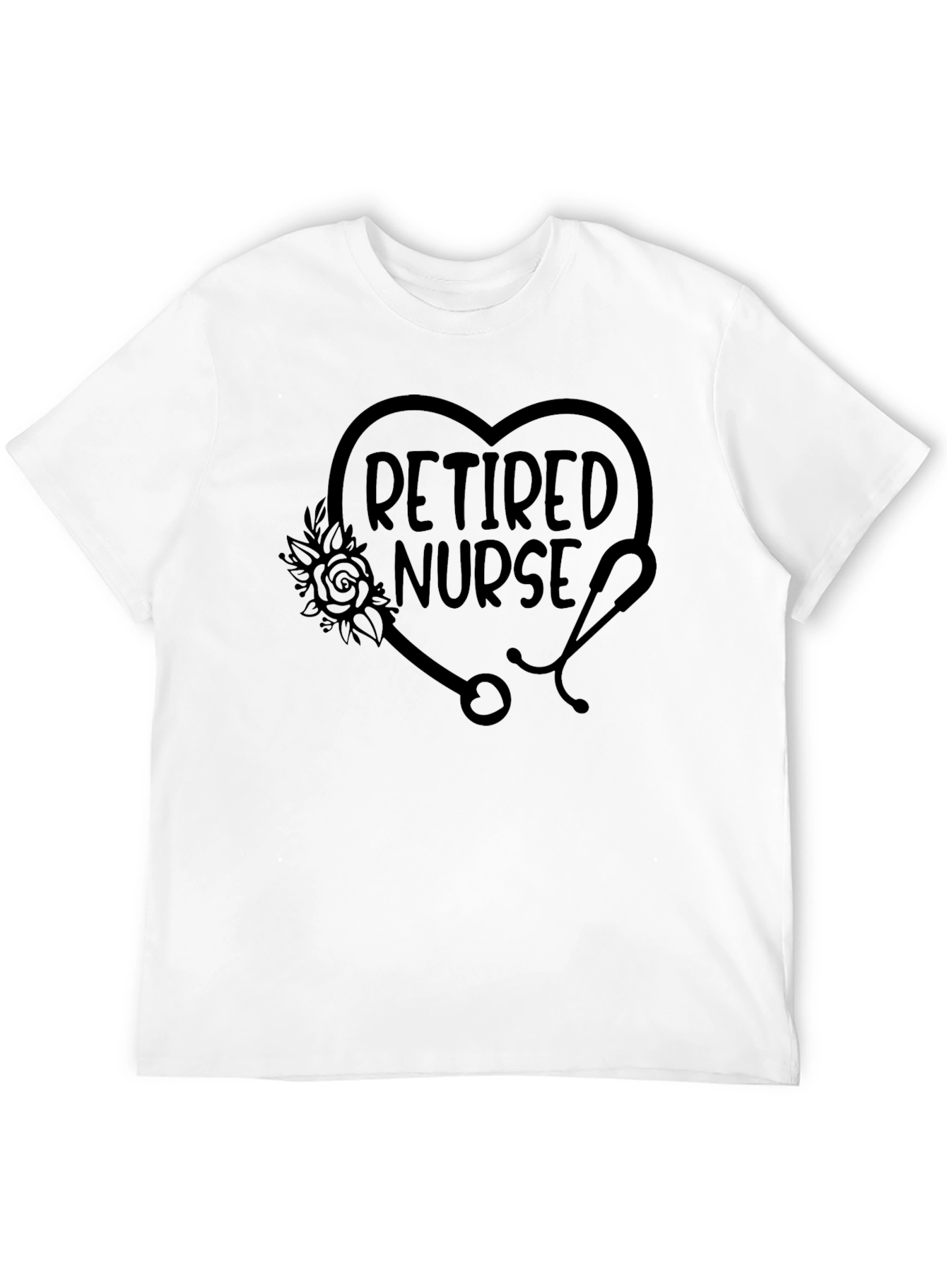 Black Retired Nurse T-Shirt - Floral Stethoscope Heart Tee view 12