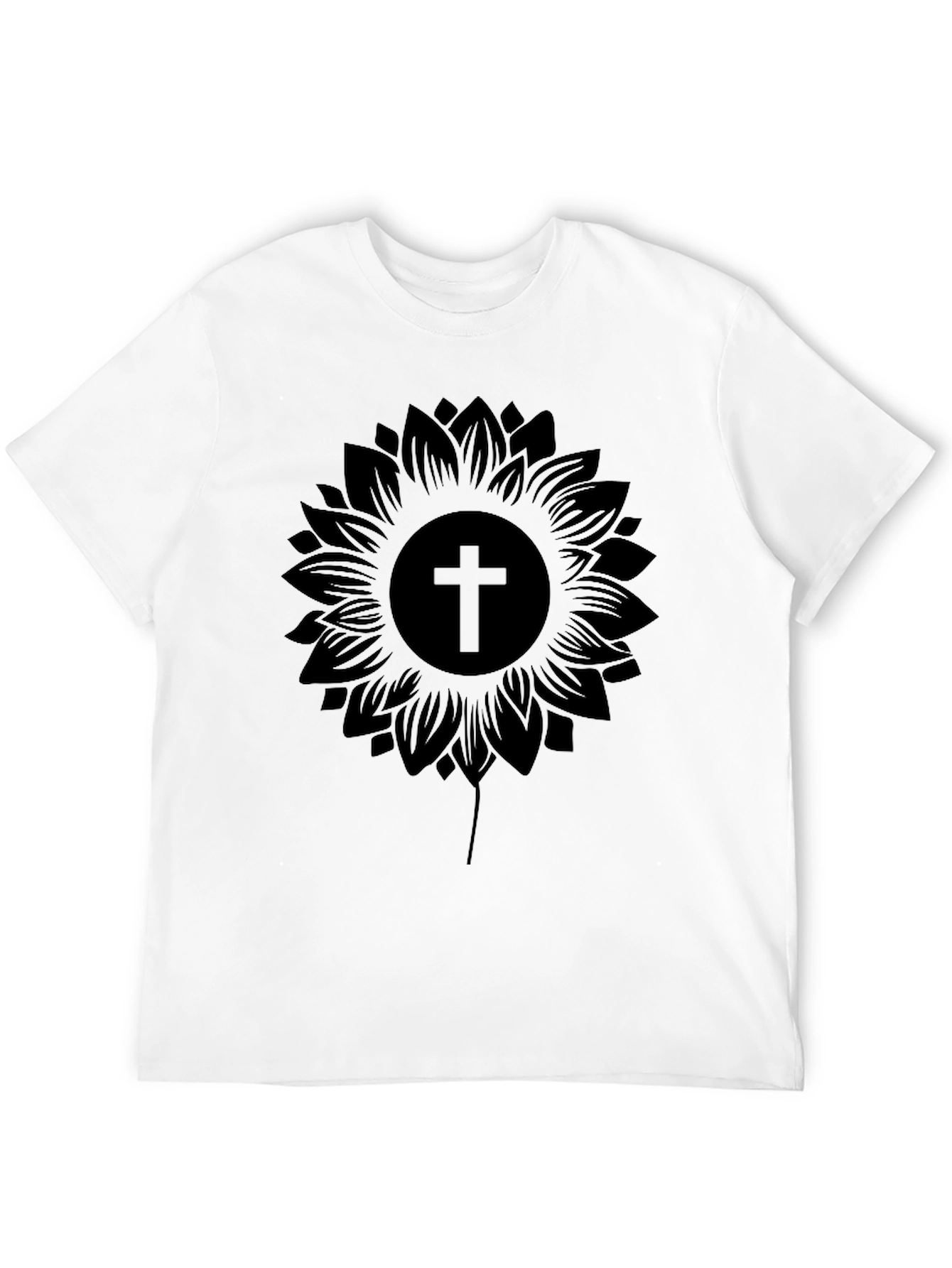 Black Sunflower Cross Graphic Black T-Shirt view 12