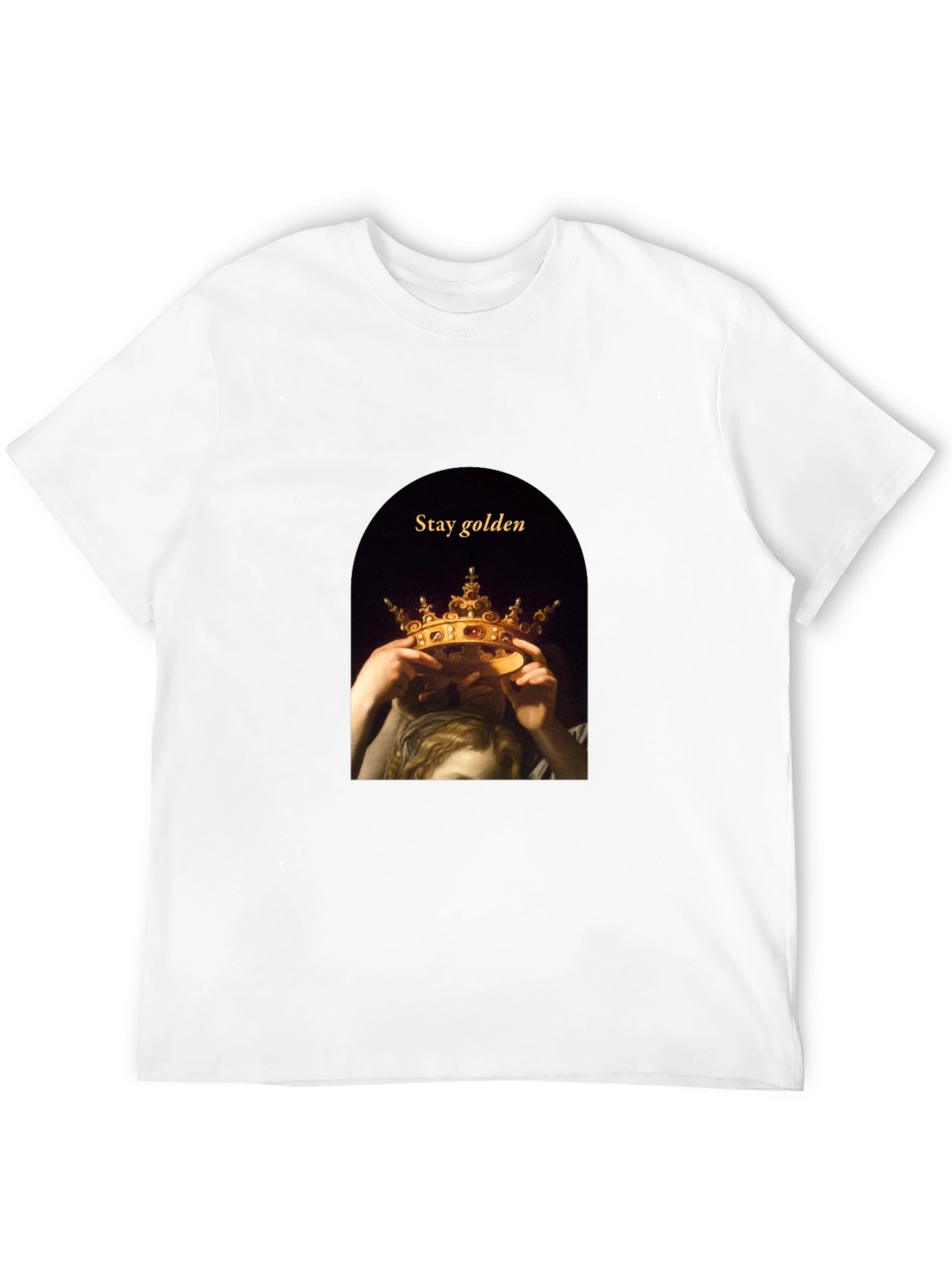 Black Stay Golden Tee - Artistic Crown Graphic T-Shirt view 12
