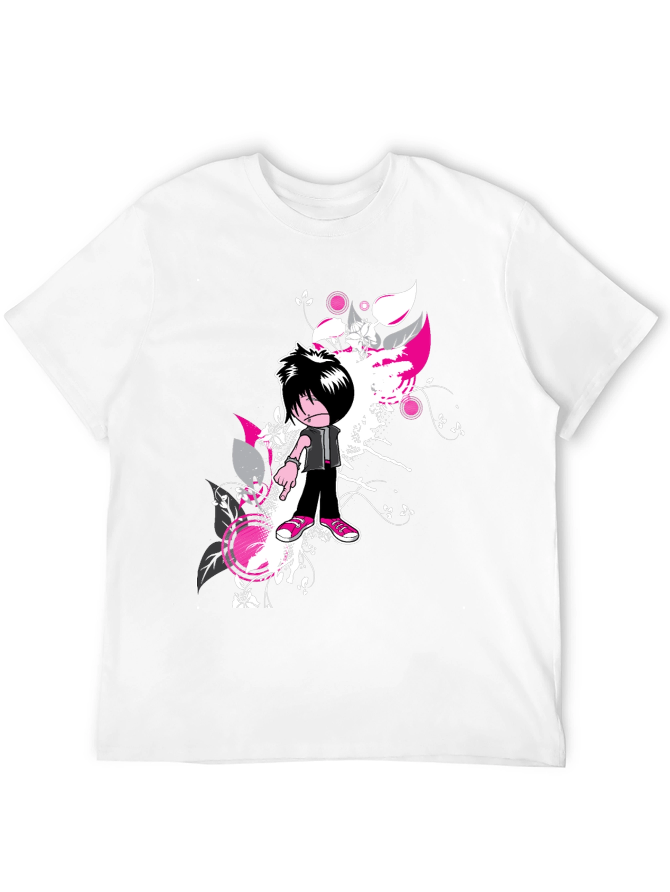 Black Emo Cartoon Graphic Black T-Shirt view 12