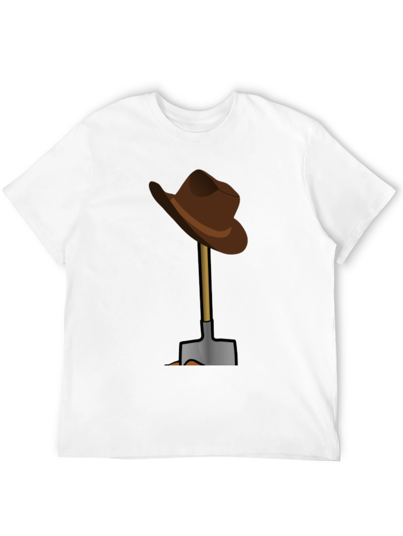 Black Funny T-Shirt: Hat on Shovel Graphic Tee view 12