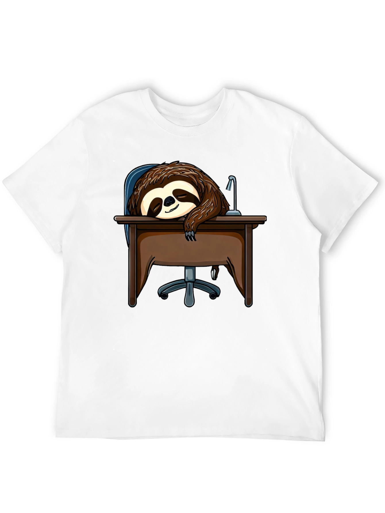 Sleeping Sloth on Desk T-Shirt - Funny Lazy Animal Tee - 12