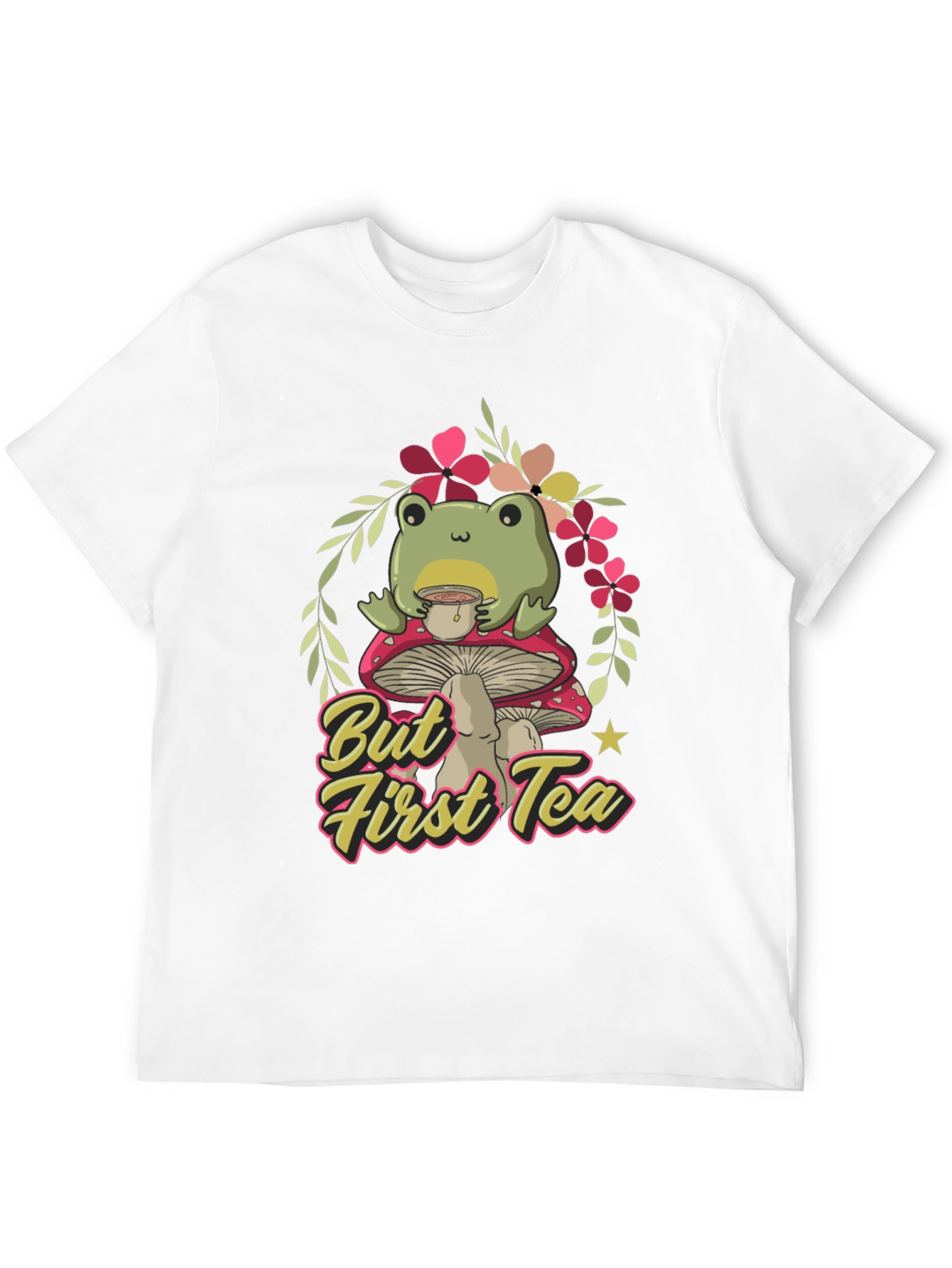 Black Frog Sipping Tea on Mushroom T-Shirt view 12