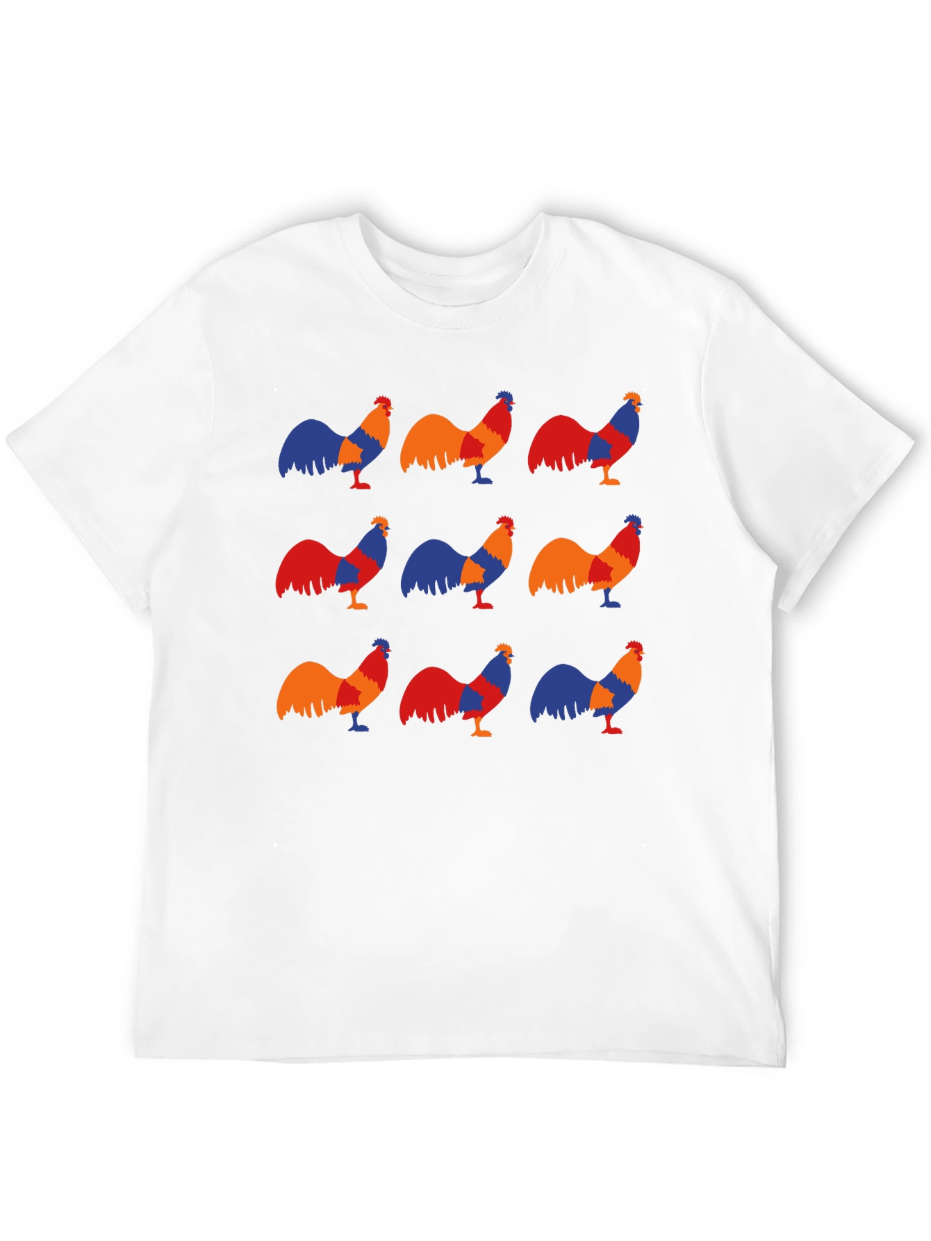 Black Rooster Pattern T-Shirt - Casual Black Tee view 12