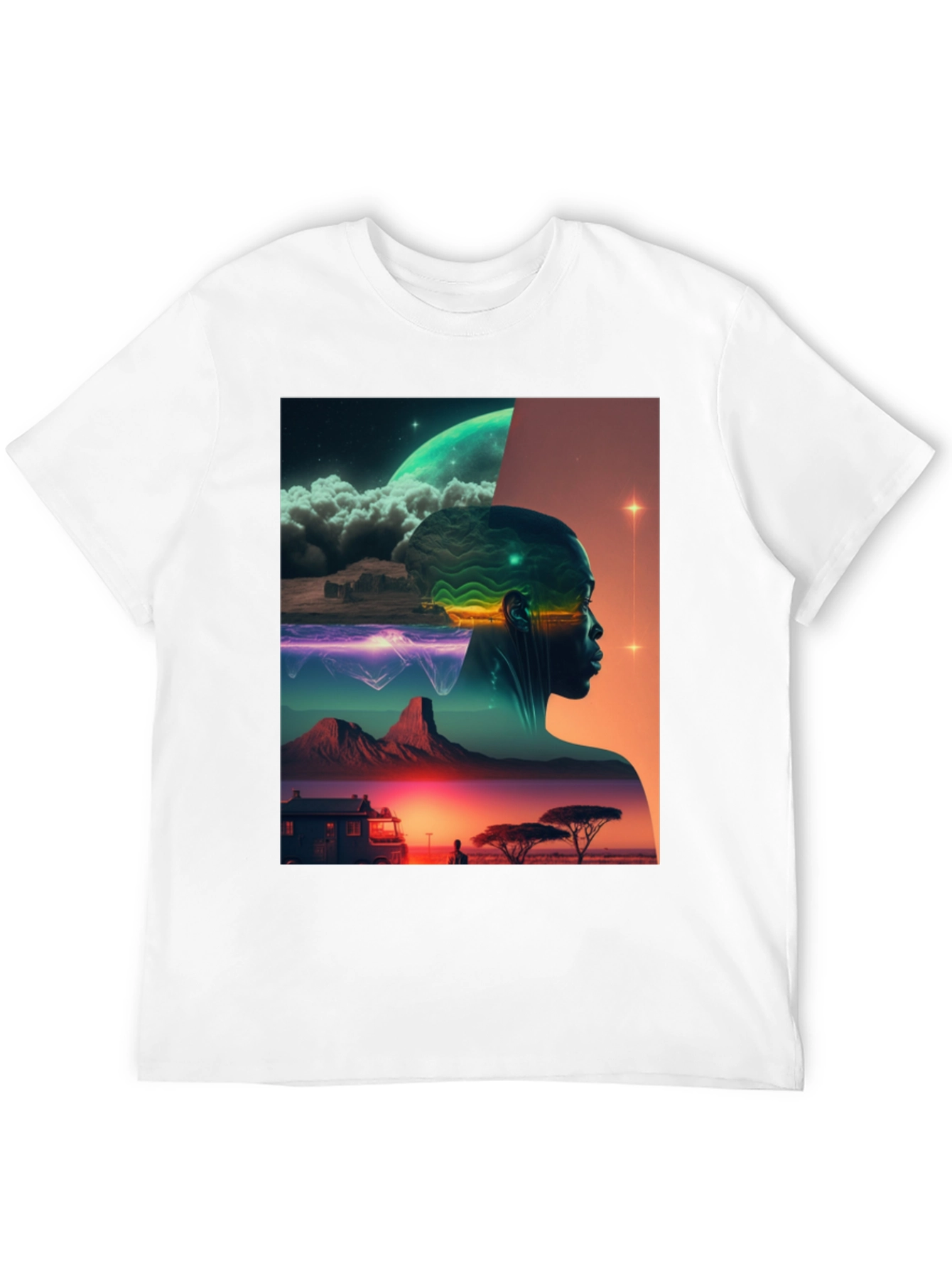Black Afrofuturism Graphic Tee - Sci-Fi Landscape Black T-Shirt view 12