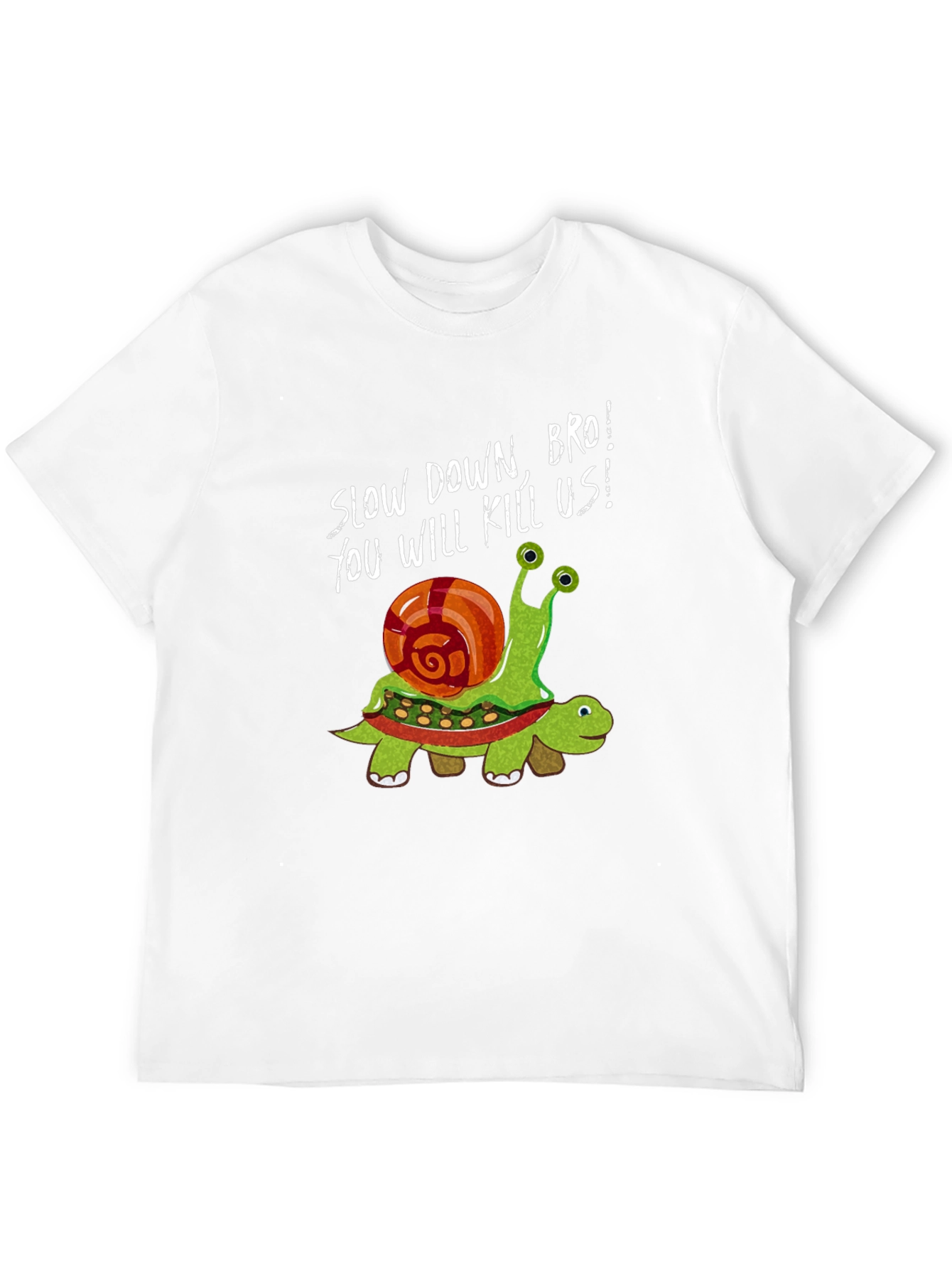 Black Funny Snail Riding Turtle Graphic Tee - Slow Down Bro! view 12
