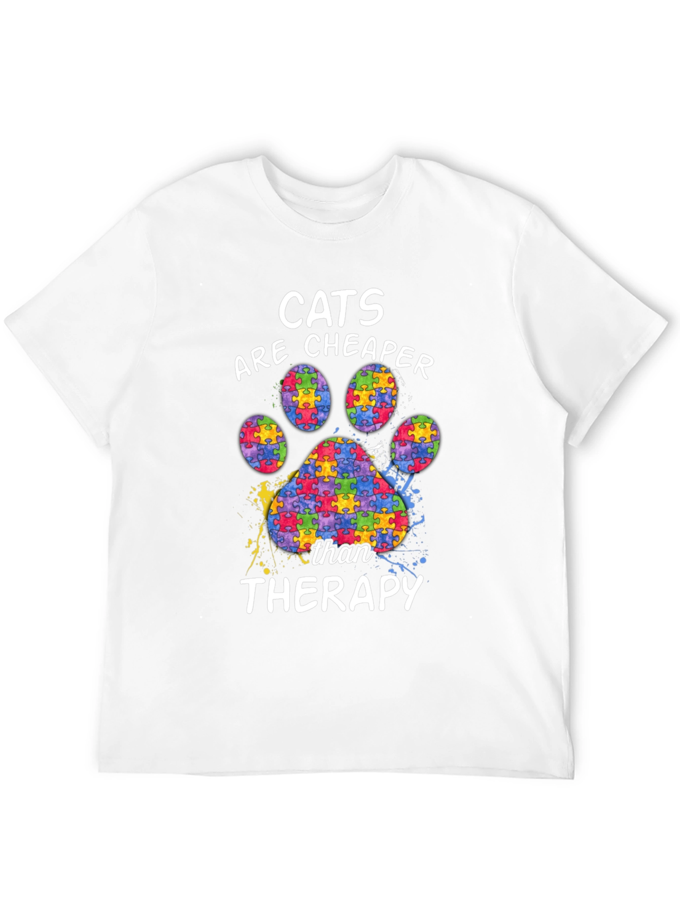 Black Cats are Cheaper Therapy Autism Awareness Puzzle Paw Print T-Shirt view 12