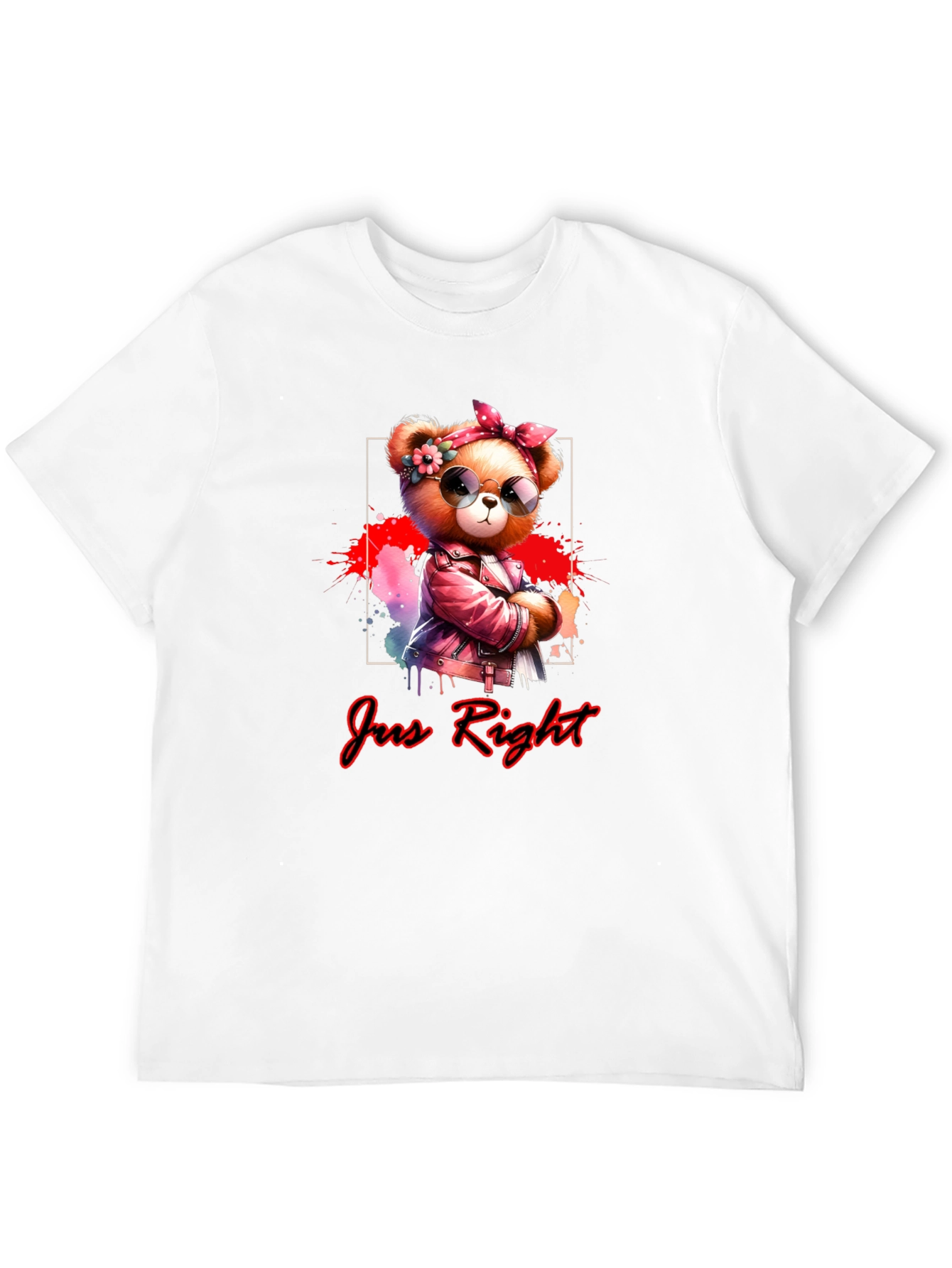 Black Trendy Teddy Bear Graphic Tee - "Jus Right" Black T-Shirt view 12